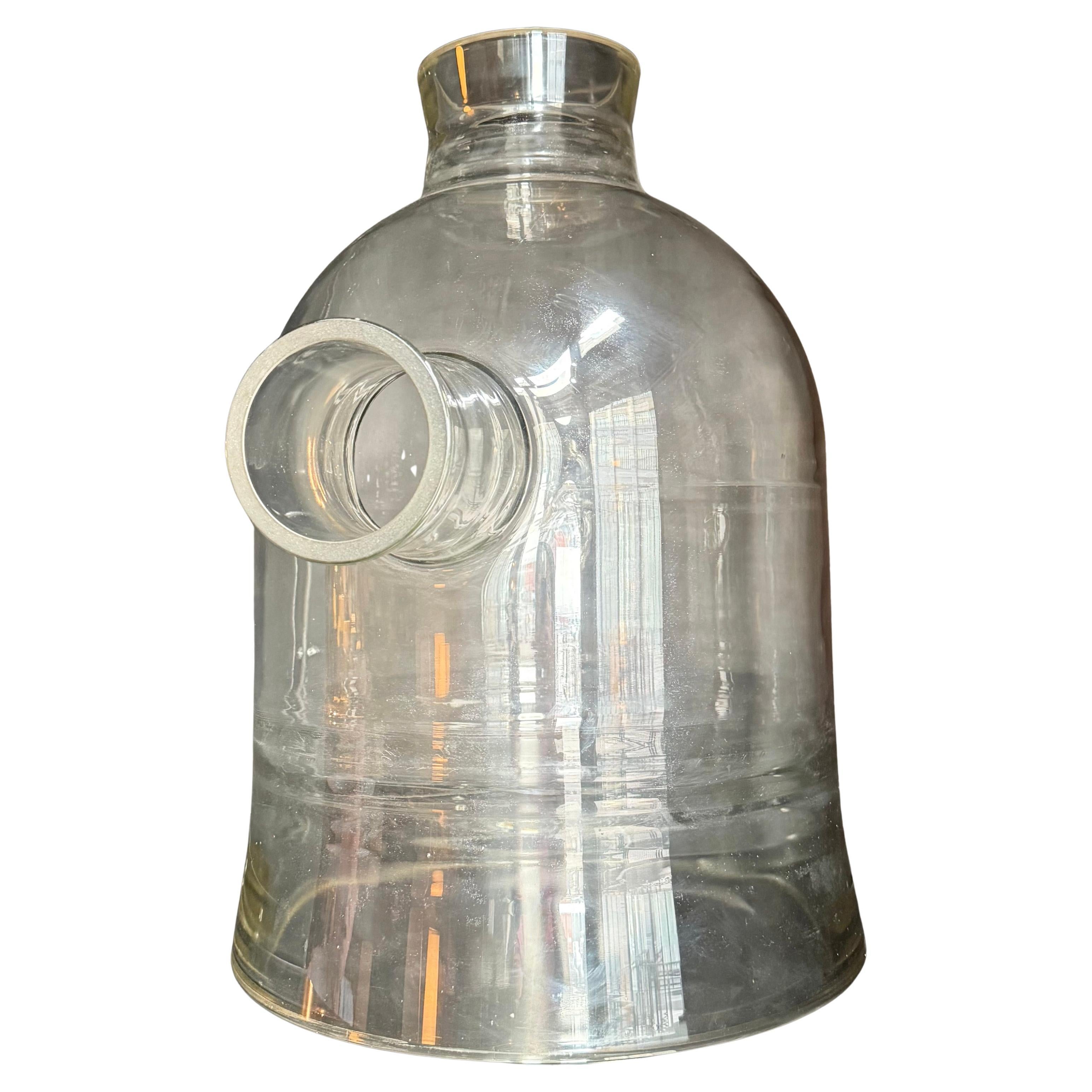 Oversized Industrial Pyrex Glass Bell Jar With Large Side Arm For Sale