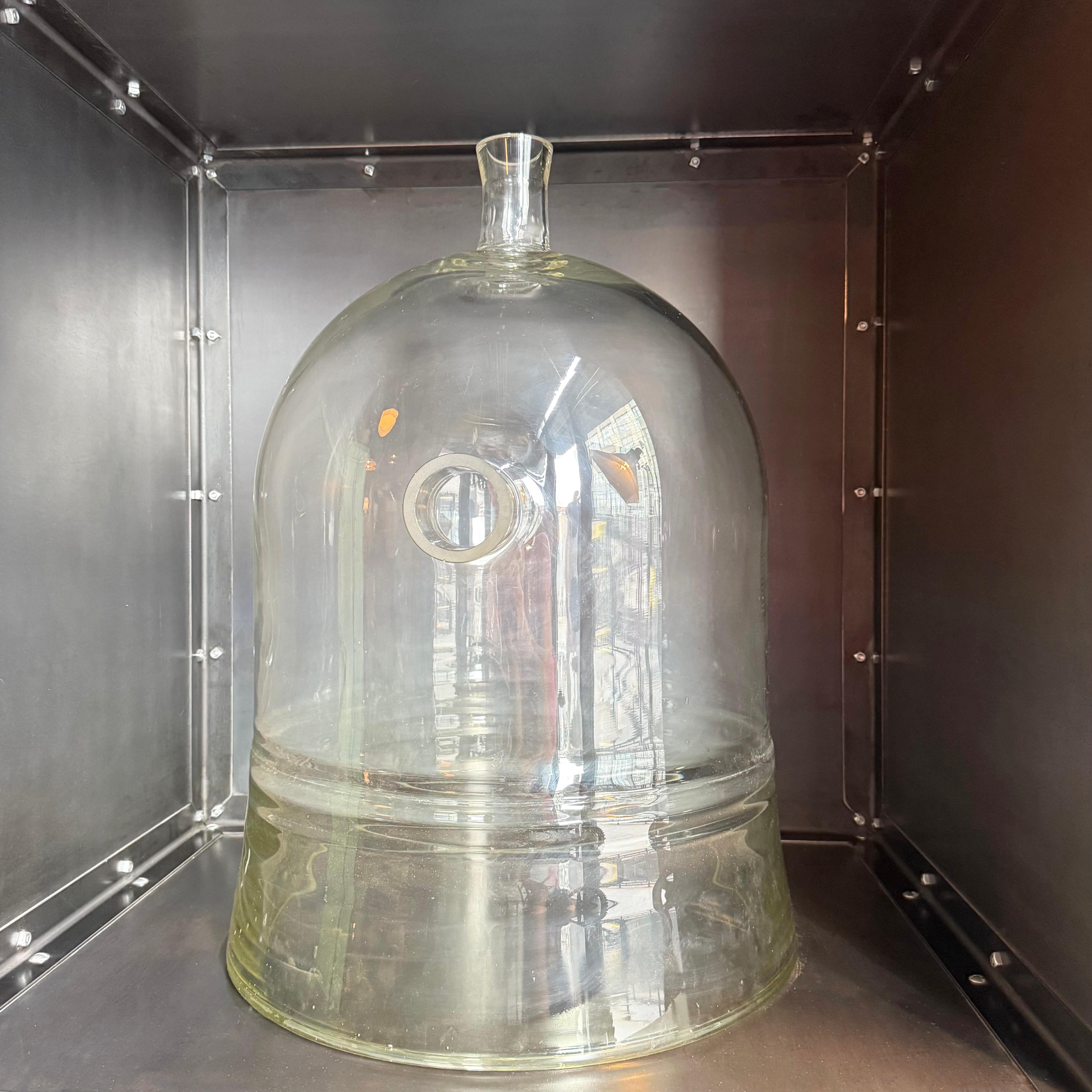 Oversized Industrial Pyrex Glass Bell Jar With Small Side Arm In Good Condition For Sale In Brooklyn, NY
