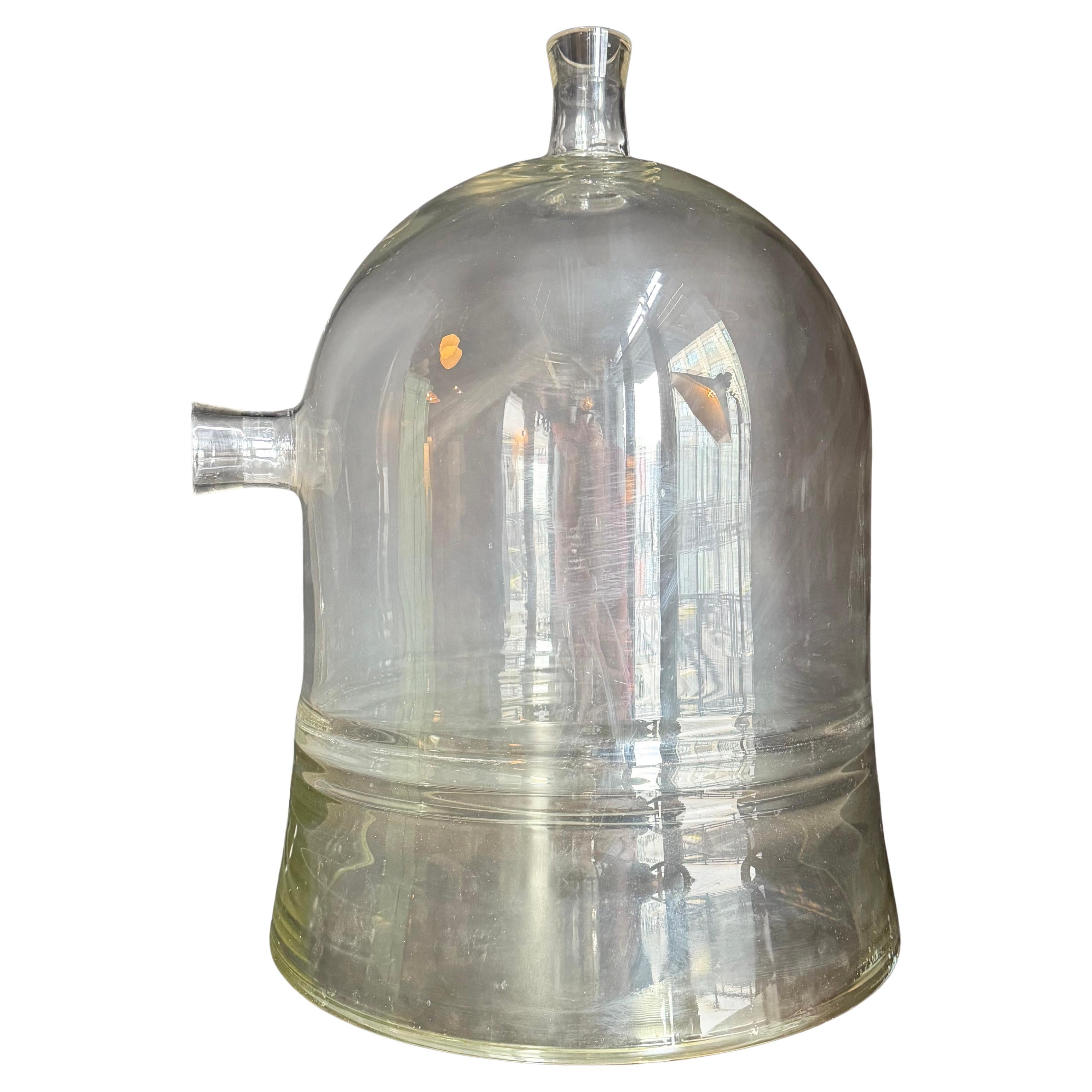 Oversized Industrial Pyrex Glass Bell Jar With Small Side Arm