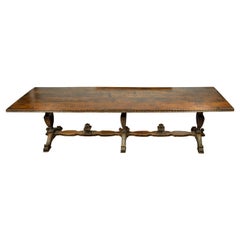 Oversized Italian 1820s Walnut Dining Table with Carved Urns and Acanthus Leaves