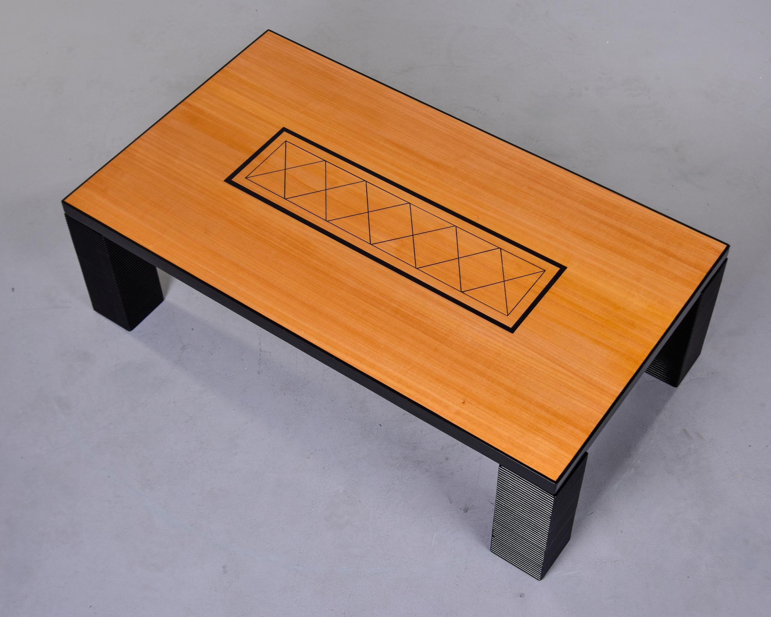 Oversized Italian Art Deco Birch and Black Coffee Table For Sale 5