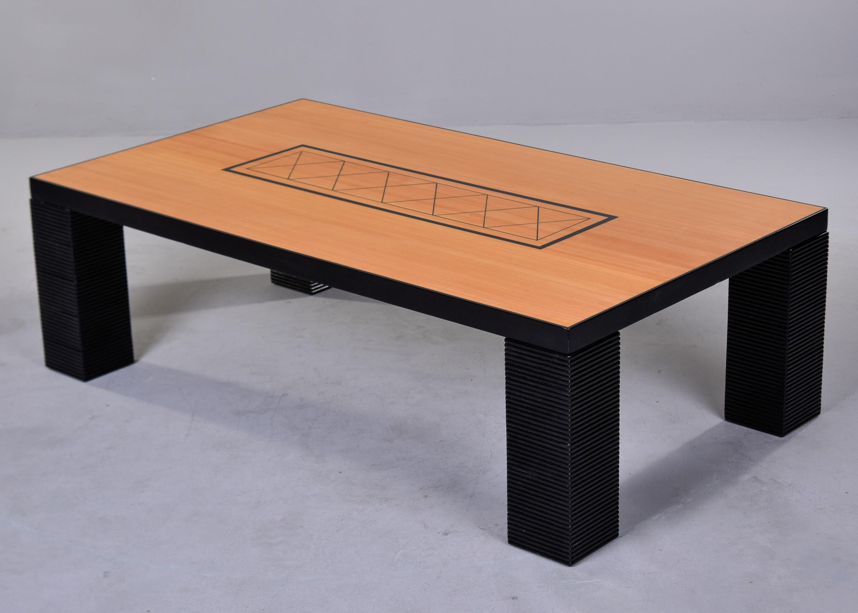 20th Century Oversized Italian Art Deco Birch and Black Coffee Table For Sale
