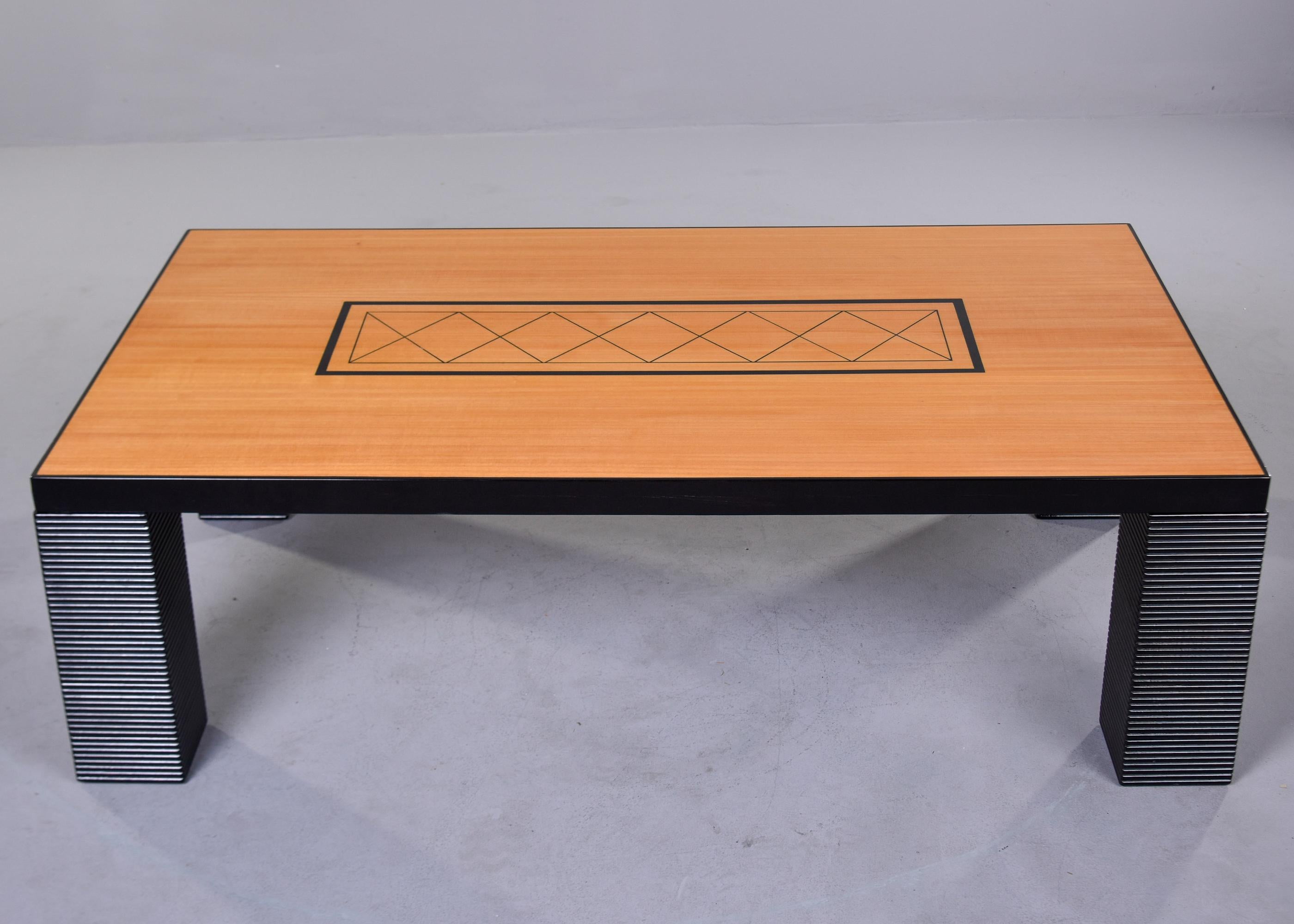Oversized Italian Art Deco Birch and Black Coffee Table For Sale 1