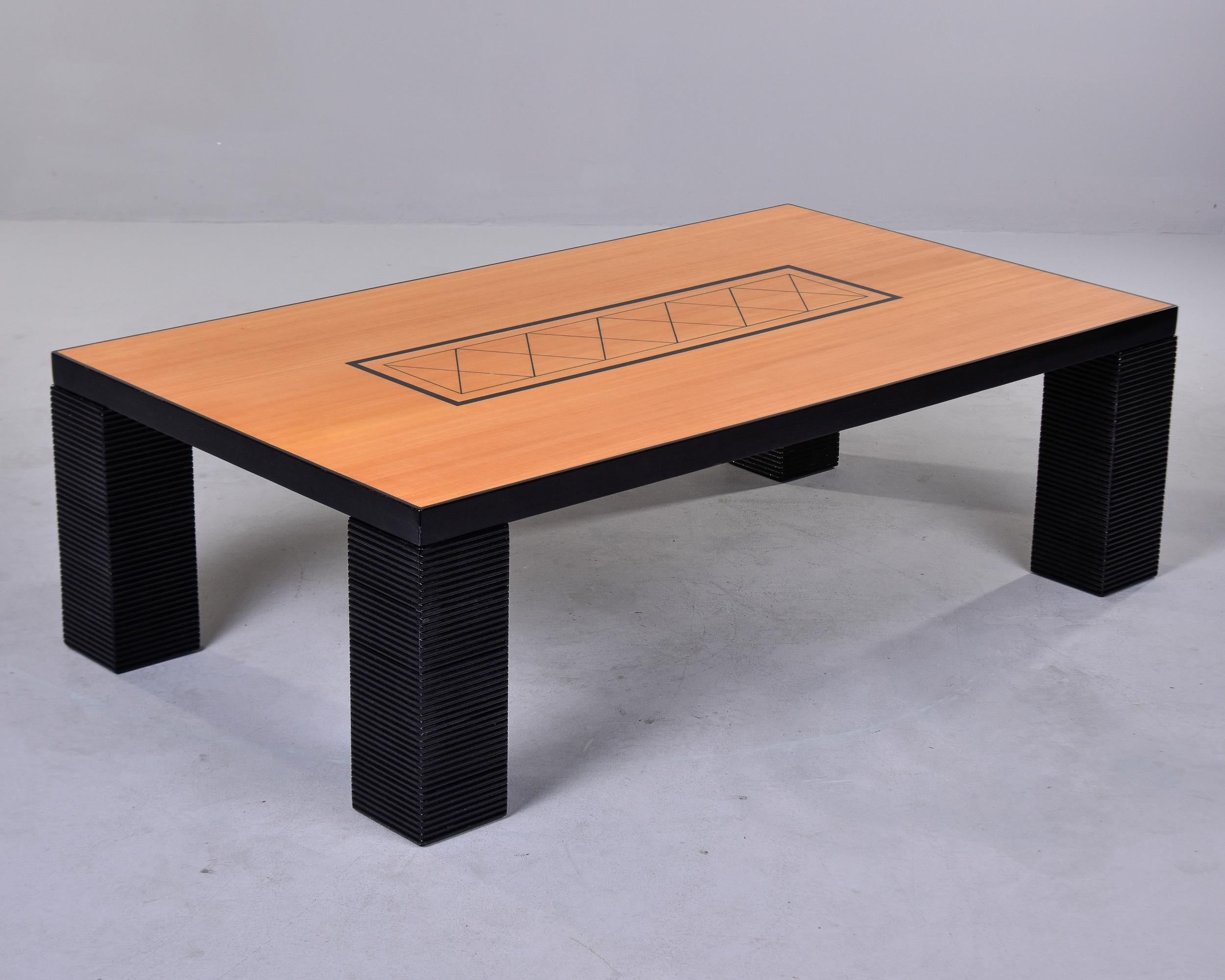 Oversized Italian Art Deco Birch and Black Coffee Table For Sale 2