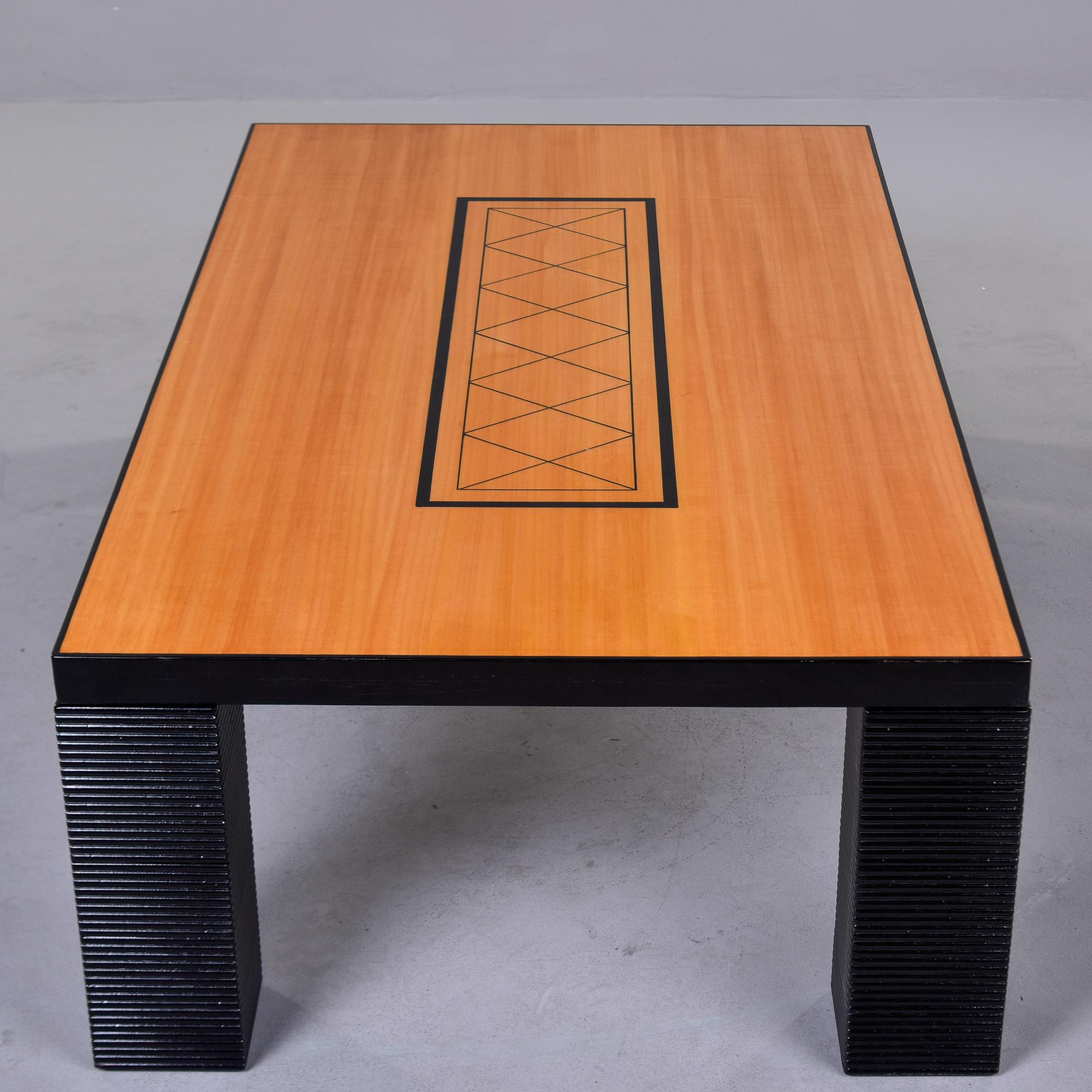 Oversized Italian Art Deco Birch and Black Coffee Table For Sale 3
