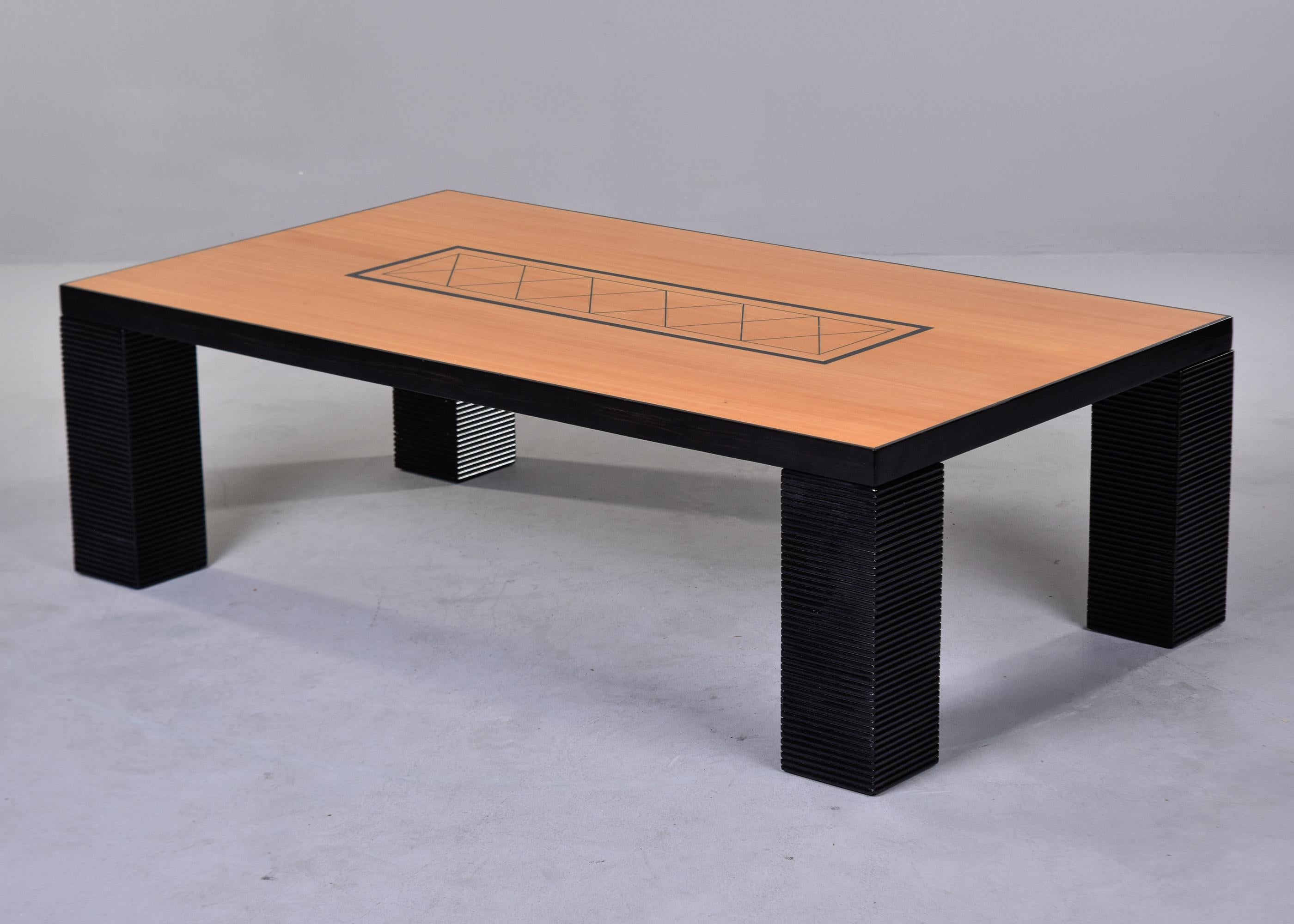 Oversized Italian Art Deco Birch and Black Coffee Table For Sale 4