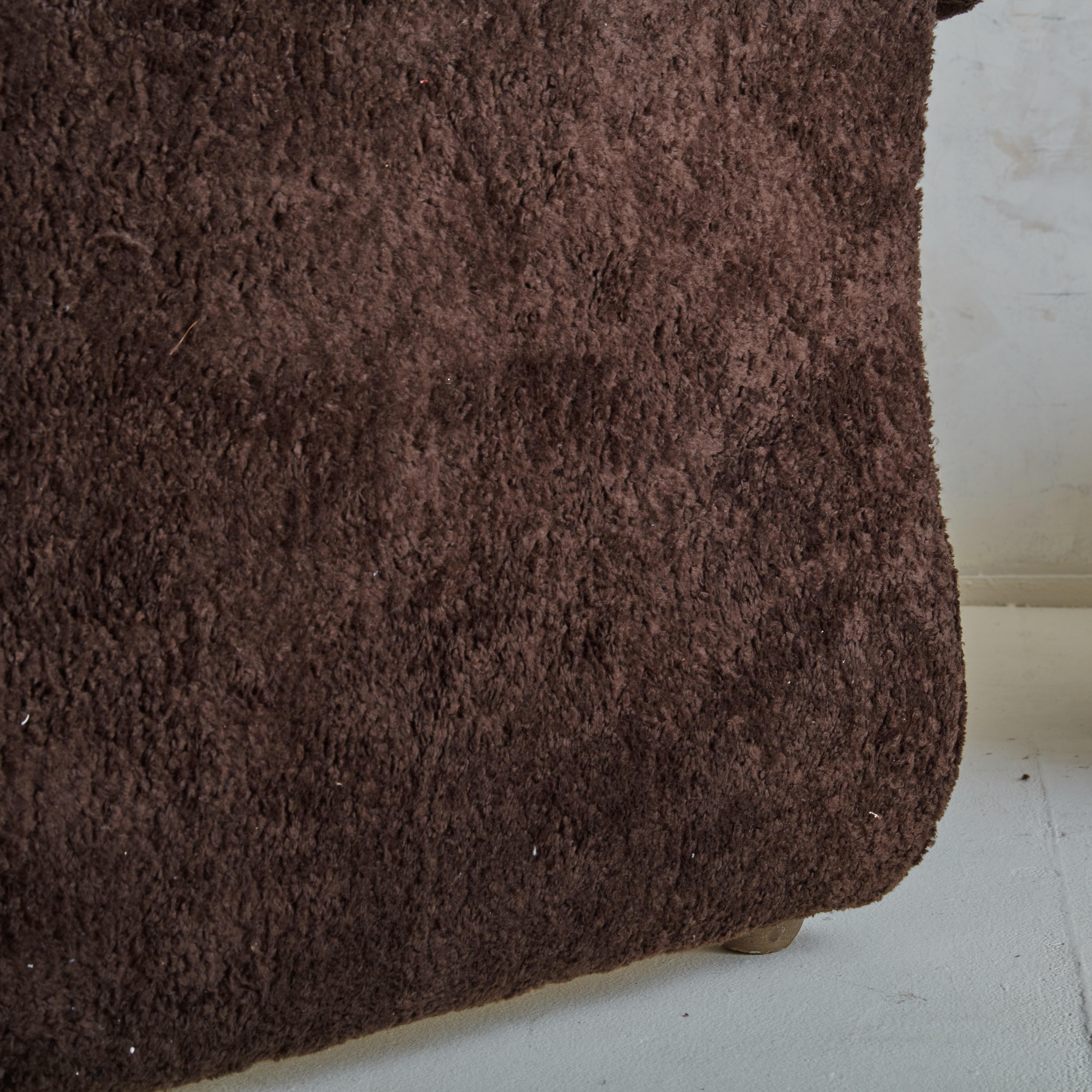 Oversized Italian Lounge Chair in Brown Teddy Fabric With Button Tufts 6