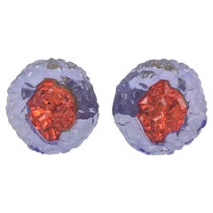 lucite rock Oversized Italian Luminous Red and Purple Rock Lucite Clip on Earrings