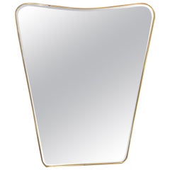 Oversized Italian Minimal Curvilinear Brass Mirror, 1950s