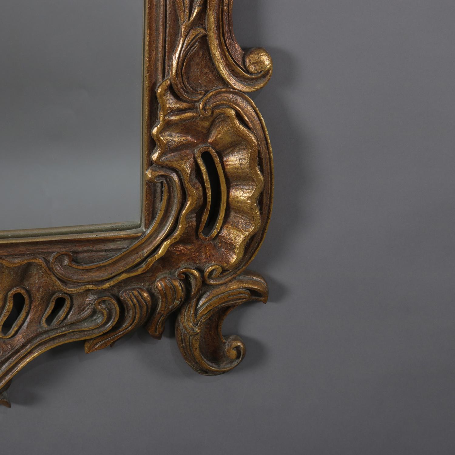 Oversized Italian Rococo Giltwood Foliate Form Overmantel Mirror, 20th Century 1