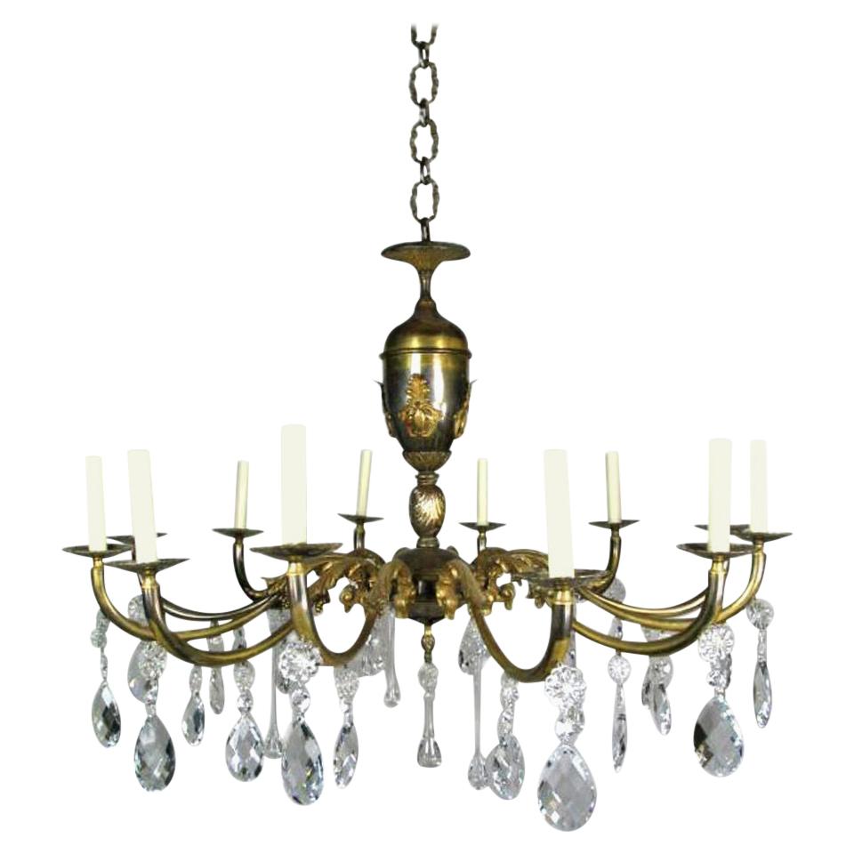 Oversized  Italian, Two-Tone Crystal and Bronze Chandelier For Sale