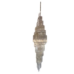 Oversized Italian Venini Swirling Chandelier with Triedri Glass Prisms