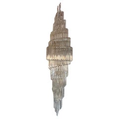 Oversized Italian Venini Swirling Chandelier with Triedri Glass Prisms