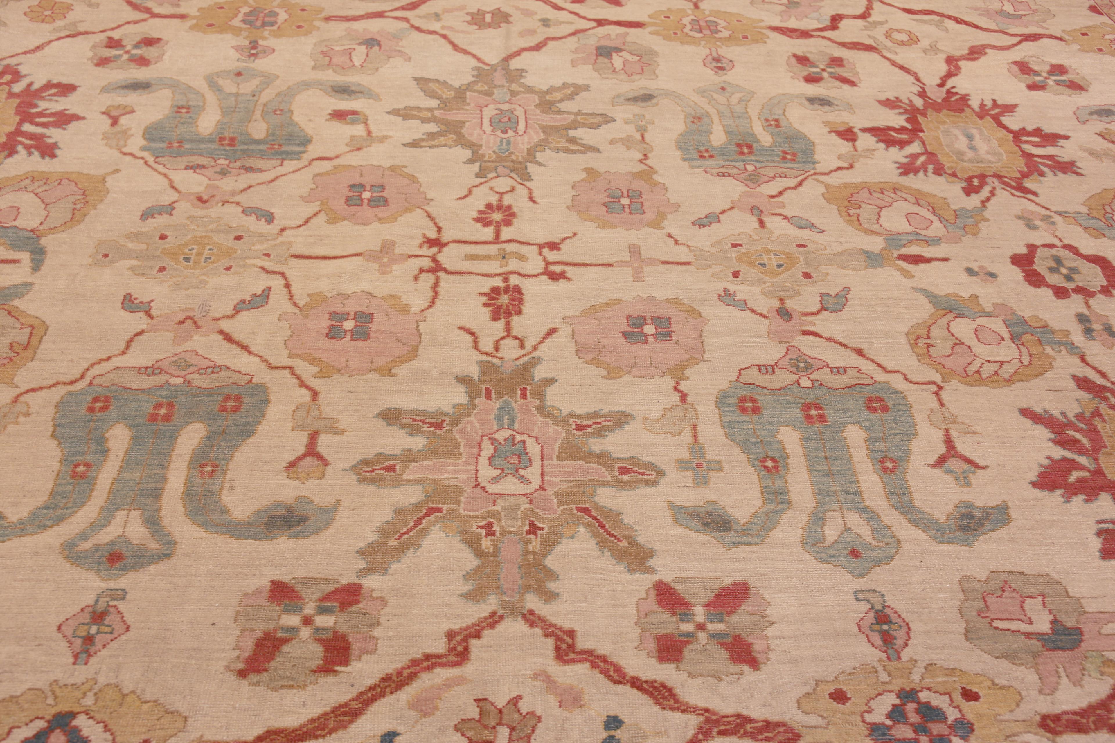 20th Century Oversized Ivory Happy Jewel Tone Antique Persian Sultanabad Rug 18'2