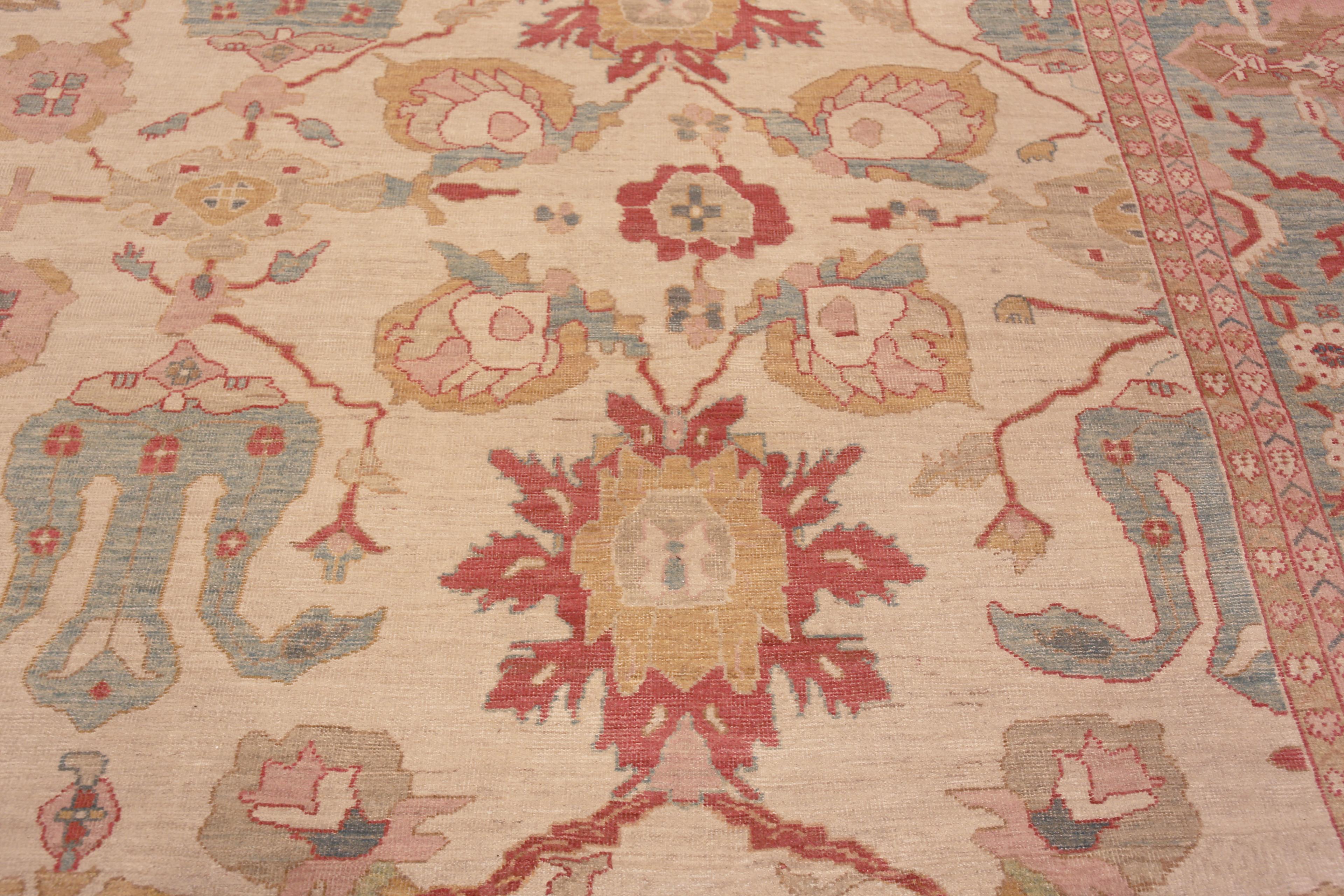 Hand-Knotted Oversized Ivory Happy Jewel Tone Antique Persian Sultanabad Rug 18'2