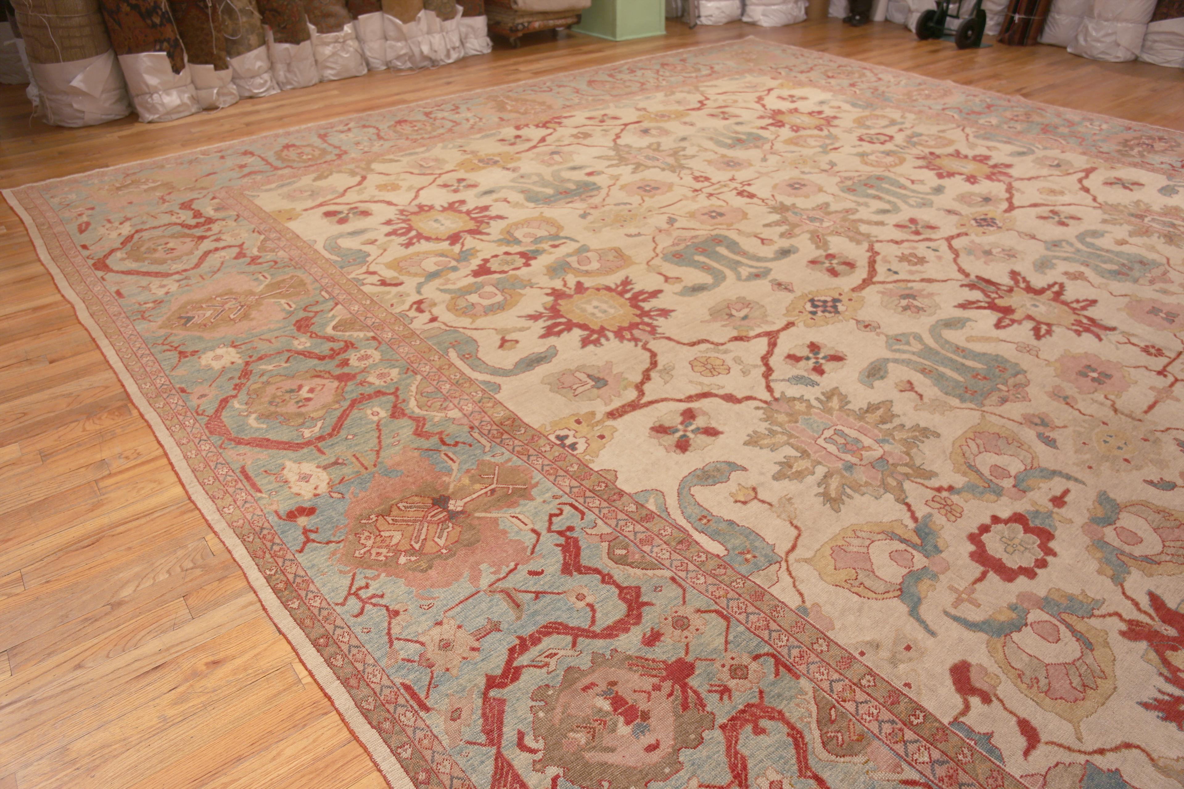 Oversized Ivory Happy Jewel Tone Antique Persian Sultanabad Rug 18'2