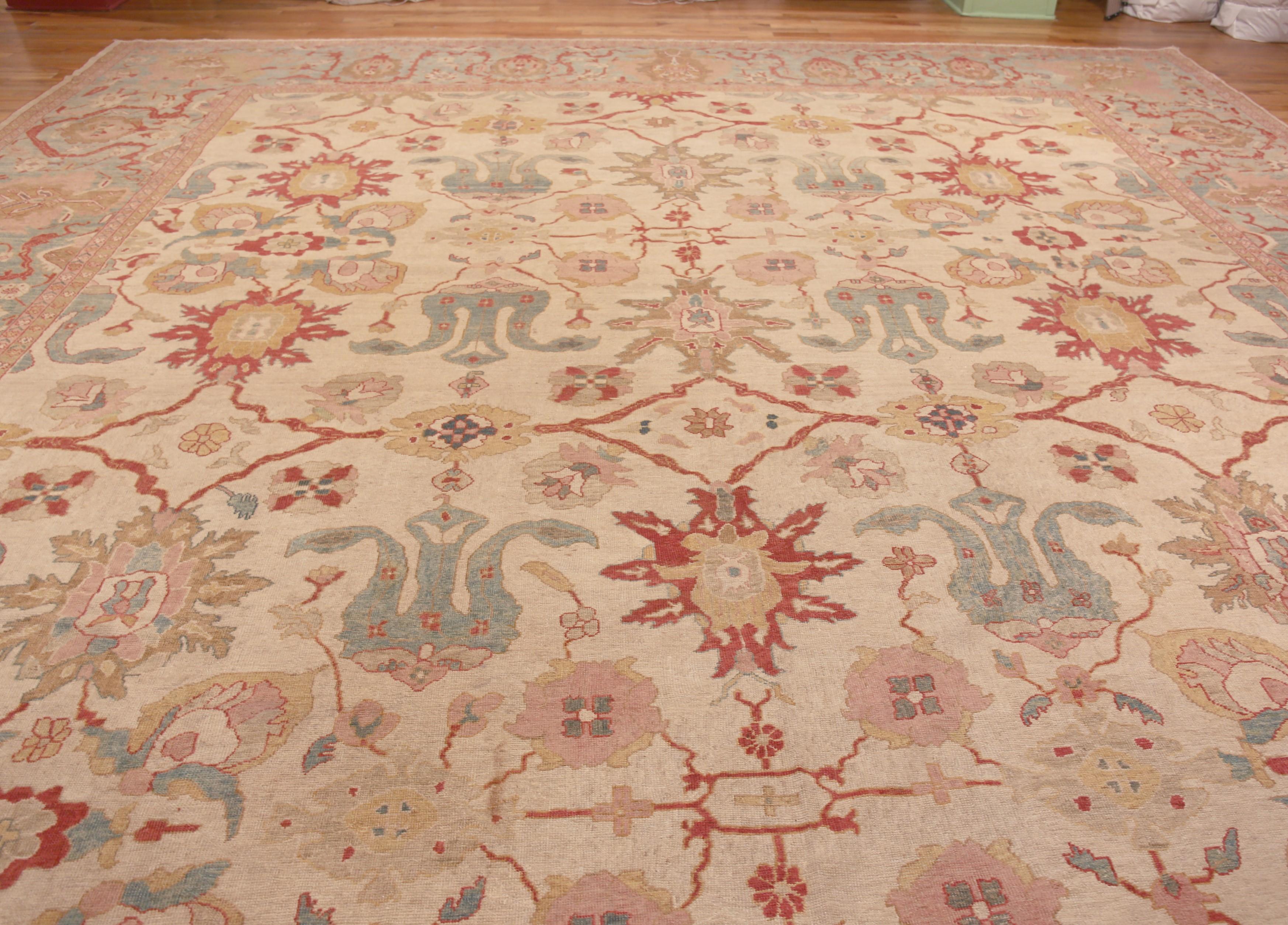 Oversized Ivory Happy Jewel Tone Antique Persian Sultanabad Rug 18'2