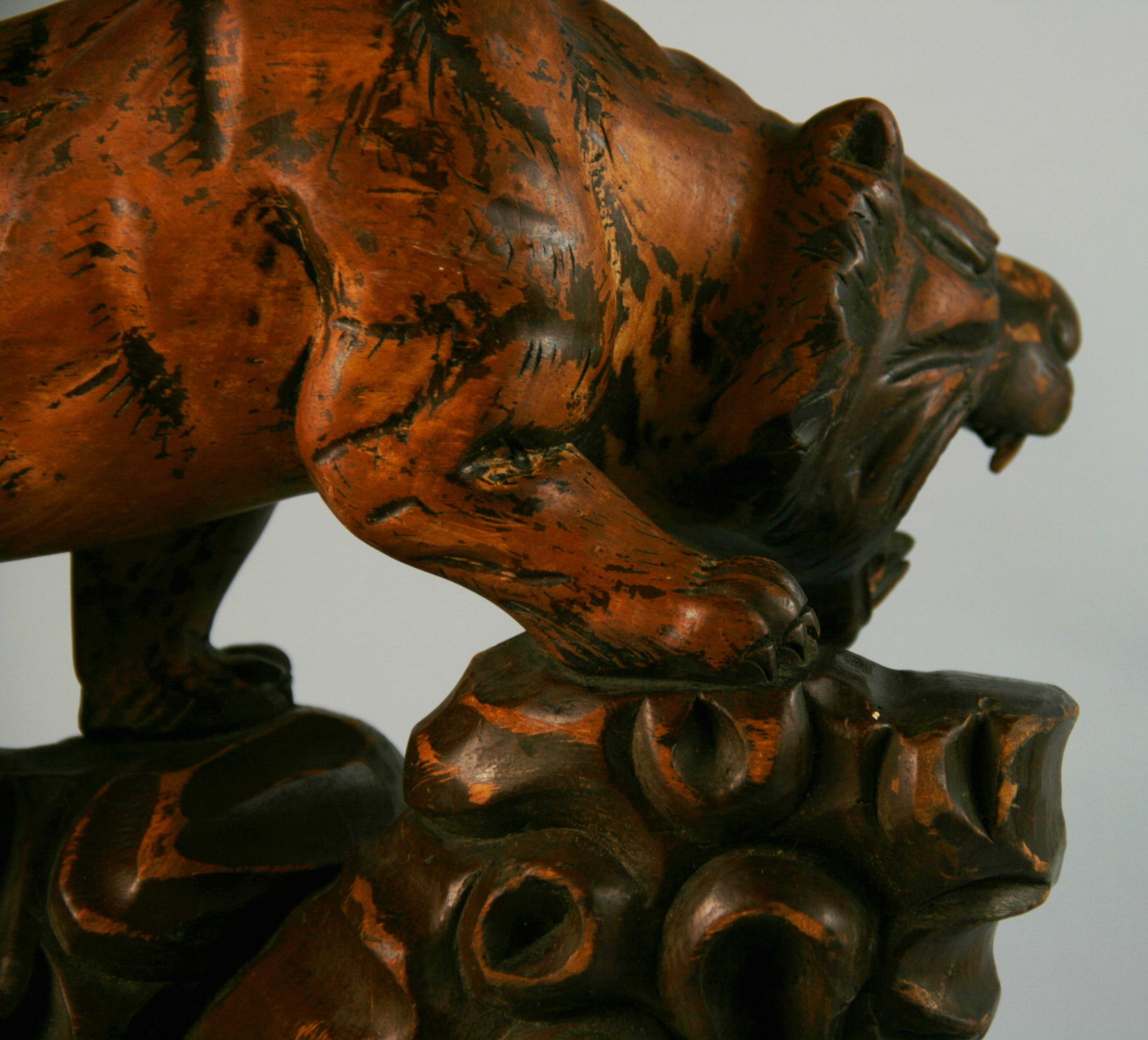 Oversized Japanese Hand Carved Tiger Sculpture 5