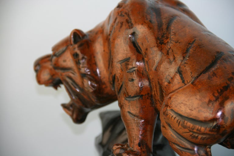 Oversized Japanese Hand Carved Tiger Sculpture For Sale 5