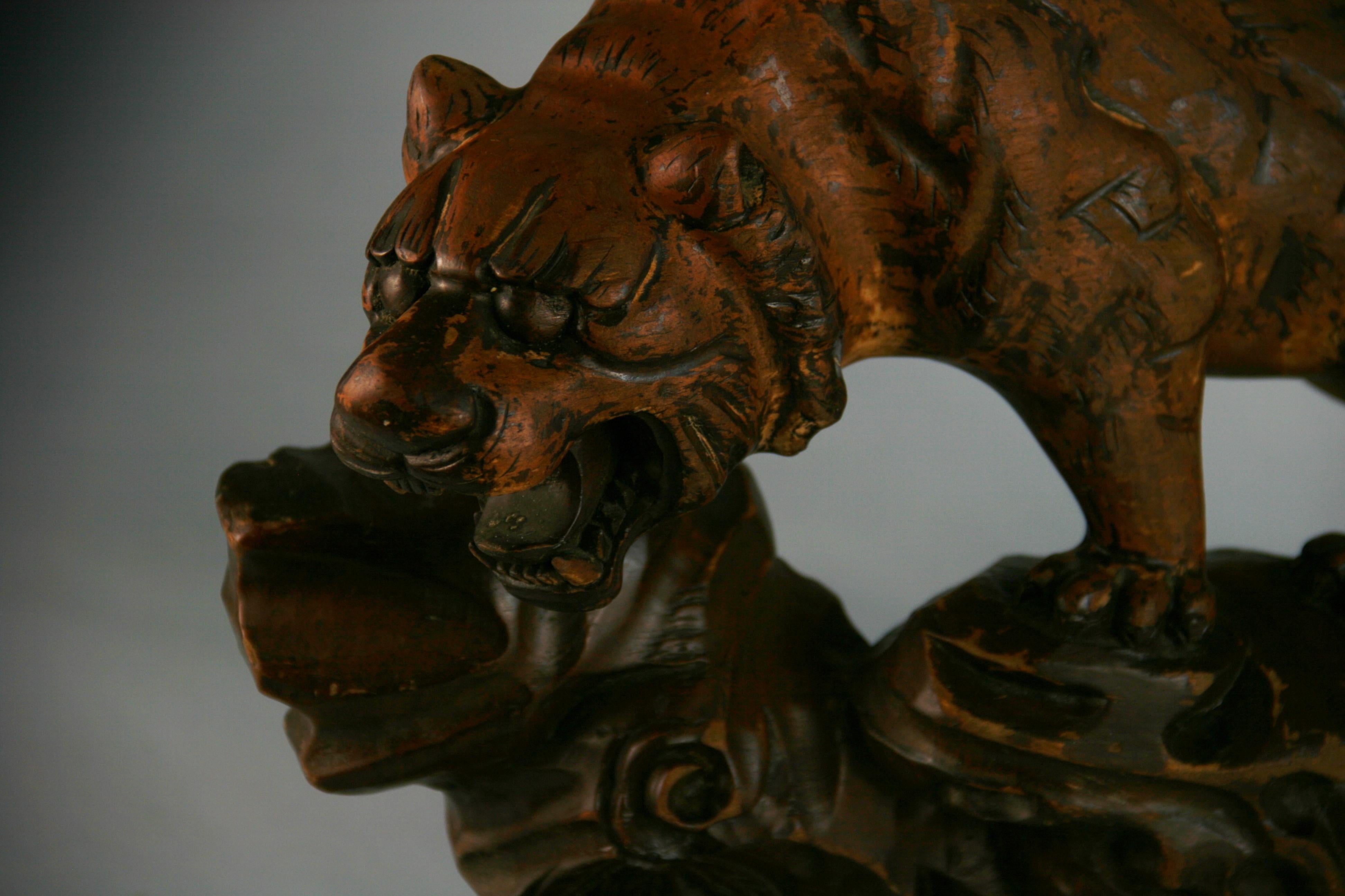 Boxwood Oversized Japanese Hand Carved Tiger Sculpture