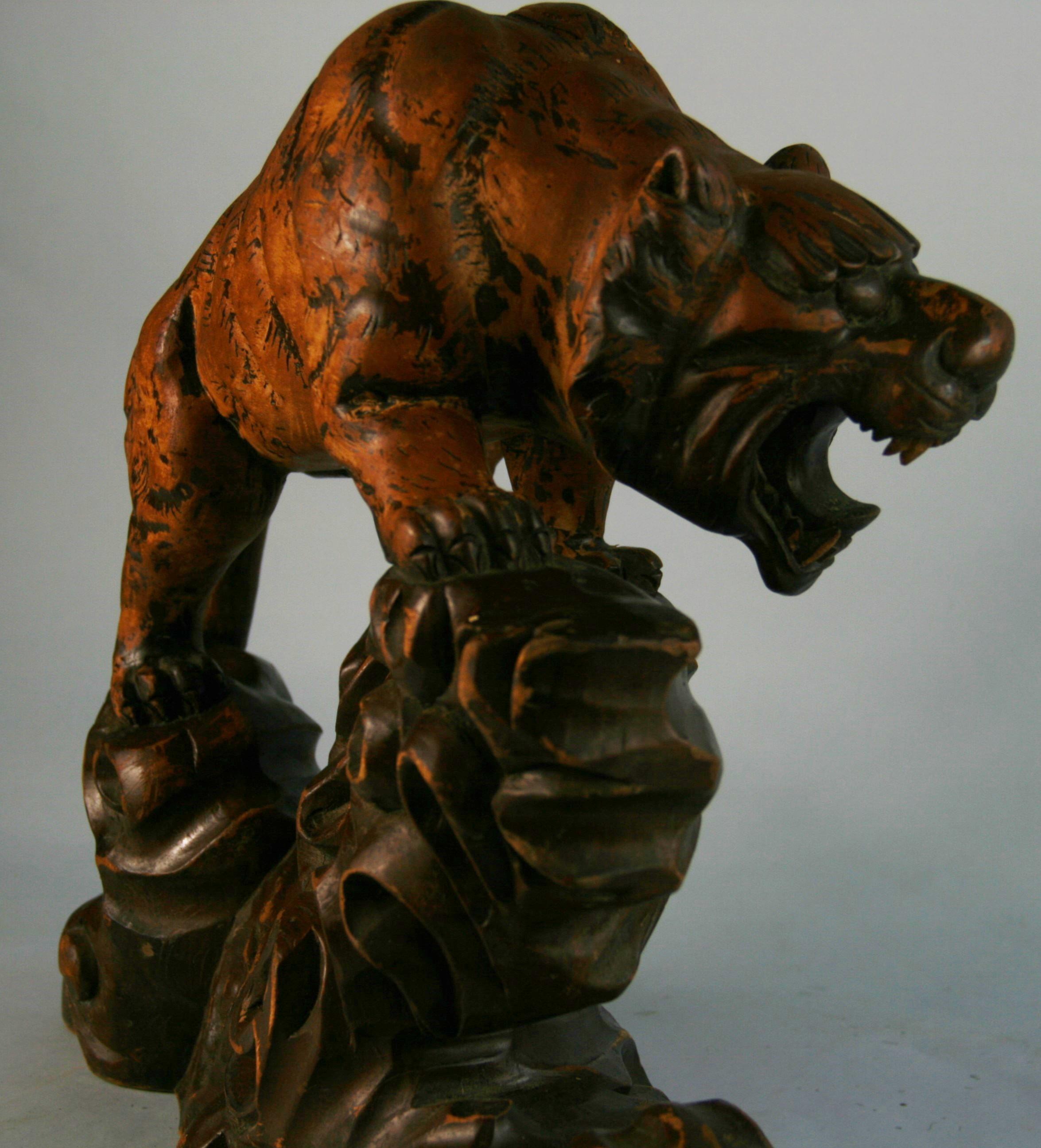 Oversized Japanese Hand Carved Tiger Sculpture 2
