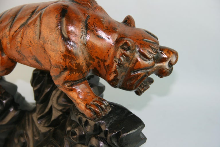 Oversized Japanese Hand Carved Tiger Sculpture For Sale 2