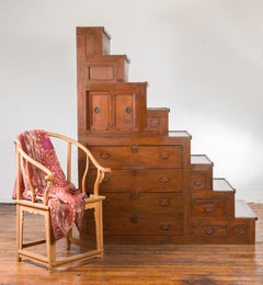 Oversized Japanese Meiji 19th Century Staircase Tansu with Doors and Drawers