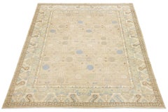 Oversized Khotan Pomegranate Motif Wool Rug - Neutral Contemporary Aesthetic