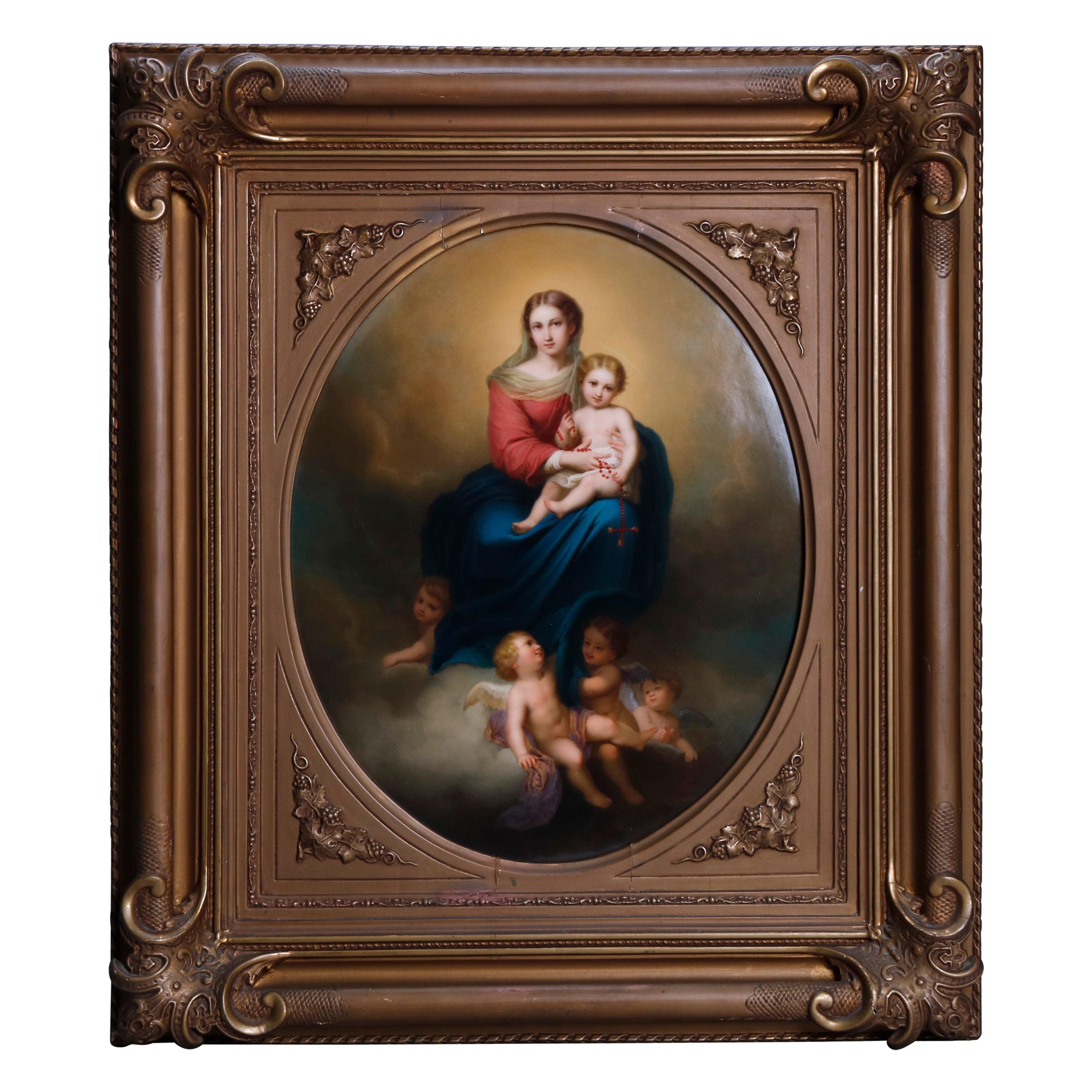 Oversized KPM Porcelain Plaque, The Madonna & Christ Child, after Murillo c1890