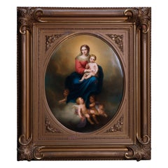 Antique Oversized KPM Porcelain Plaque, The Madonna & Christ Child, after Murillo c1890