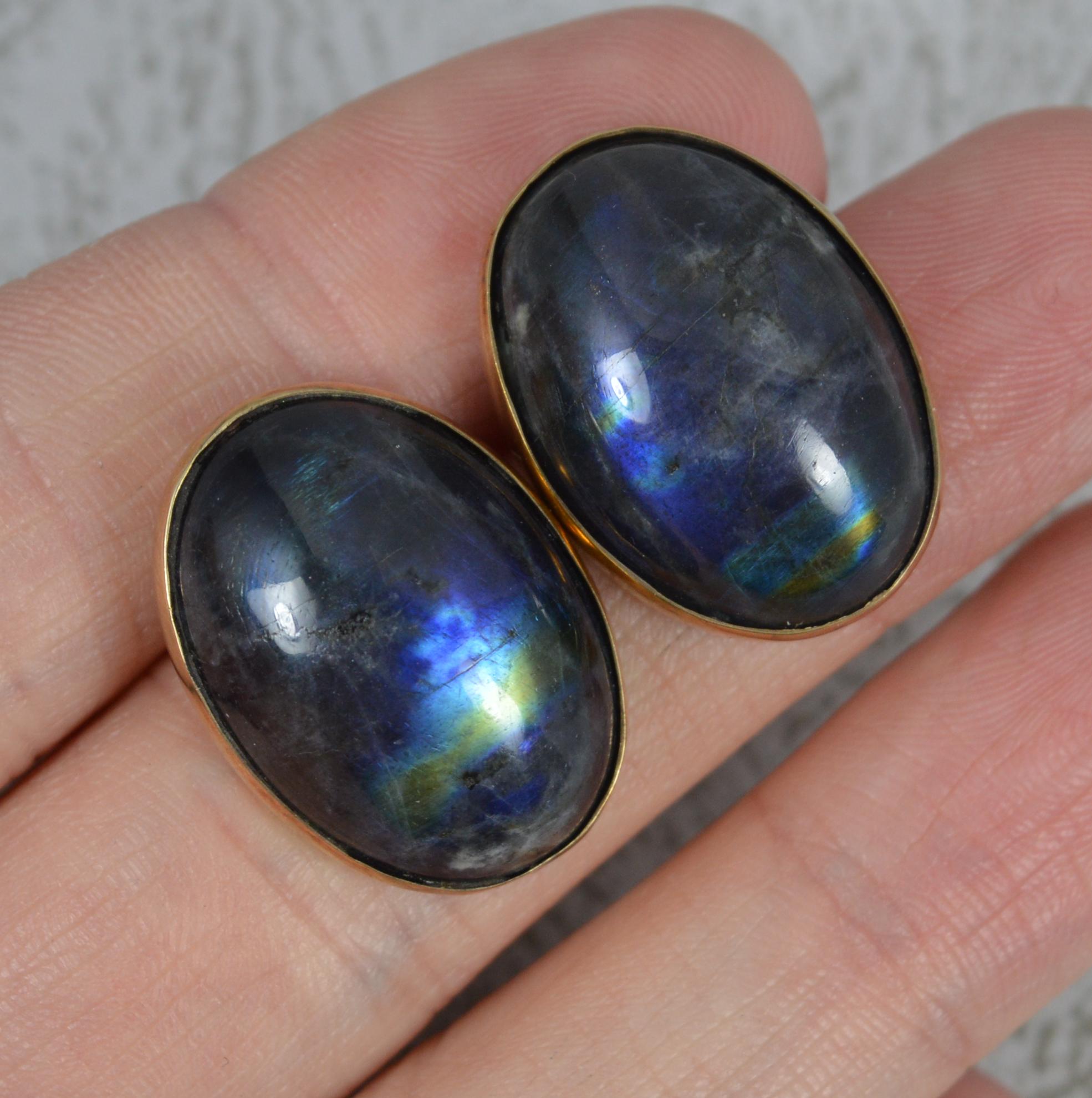 Contemporary Oversized Labradorite Solitaire 9ct Gold Stud Earrings