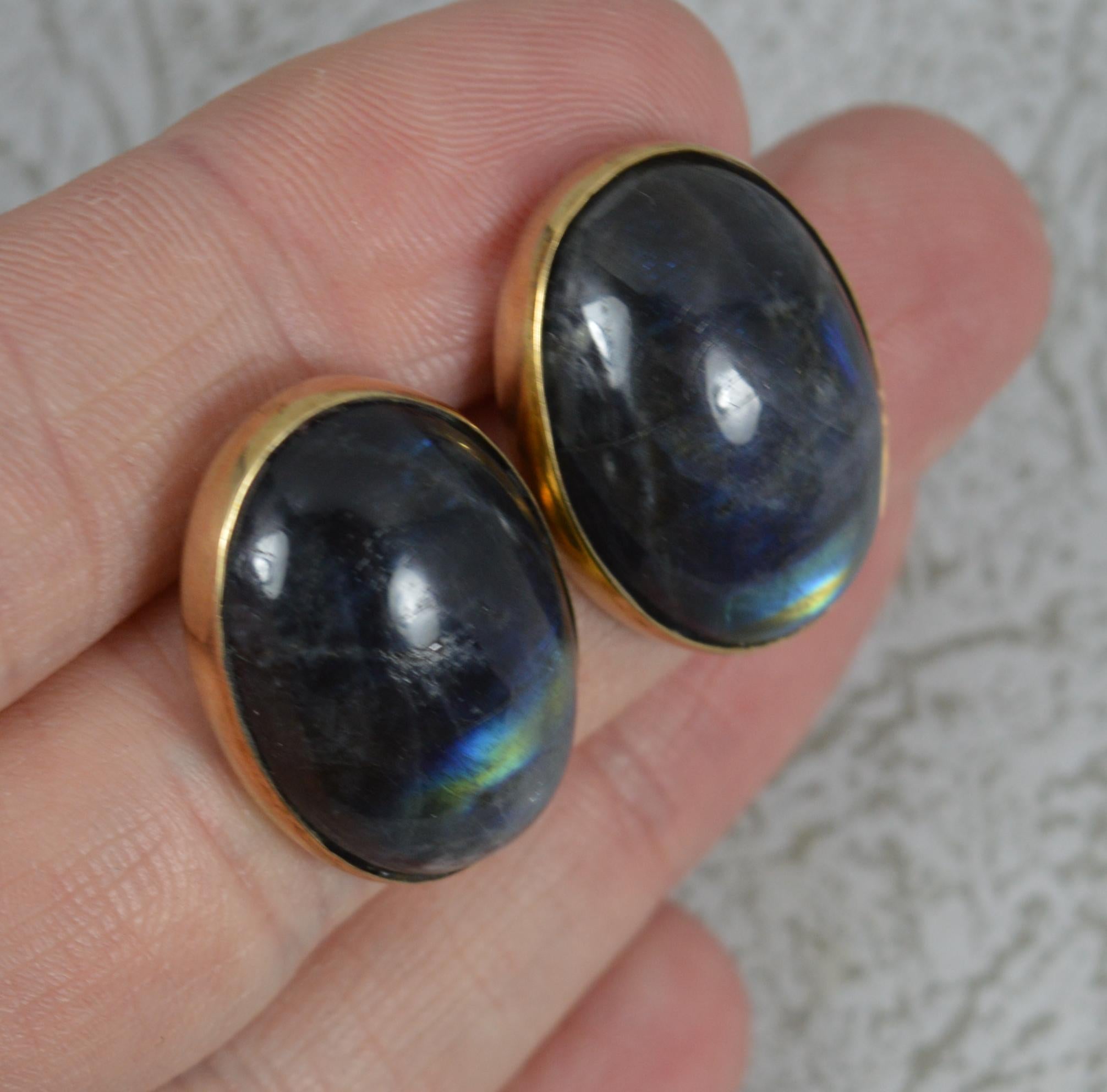 Cabochon Oversized Labradorite Solitaire 9ct Gold Stud Earrings