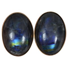 Oversized Labradorite Solitaire 9ct Gold Stud Earrings