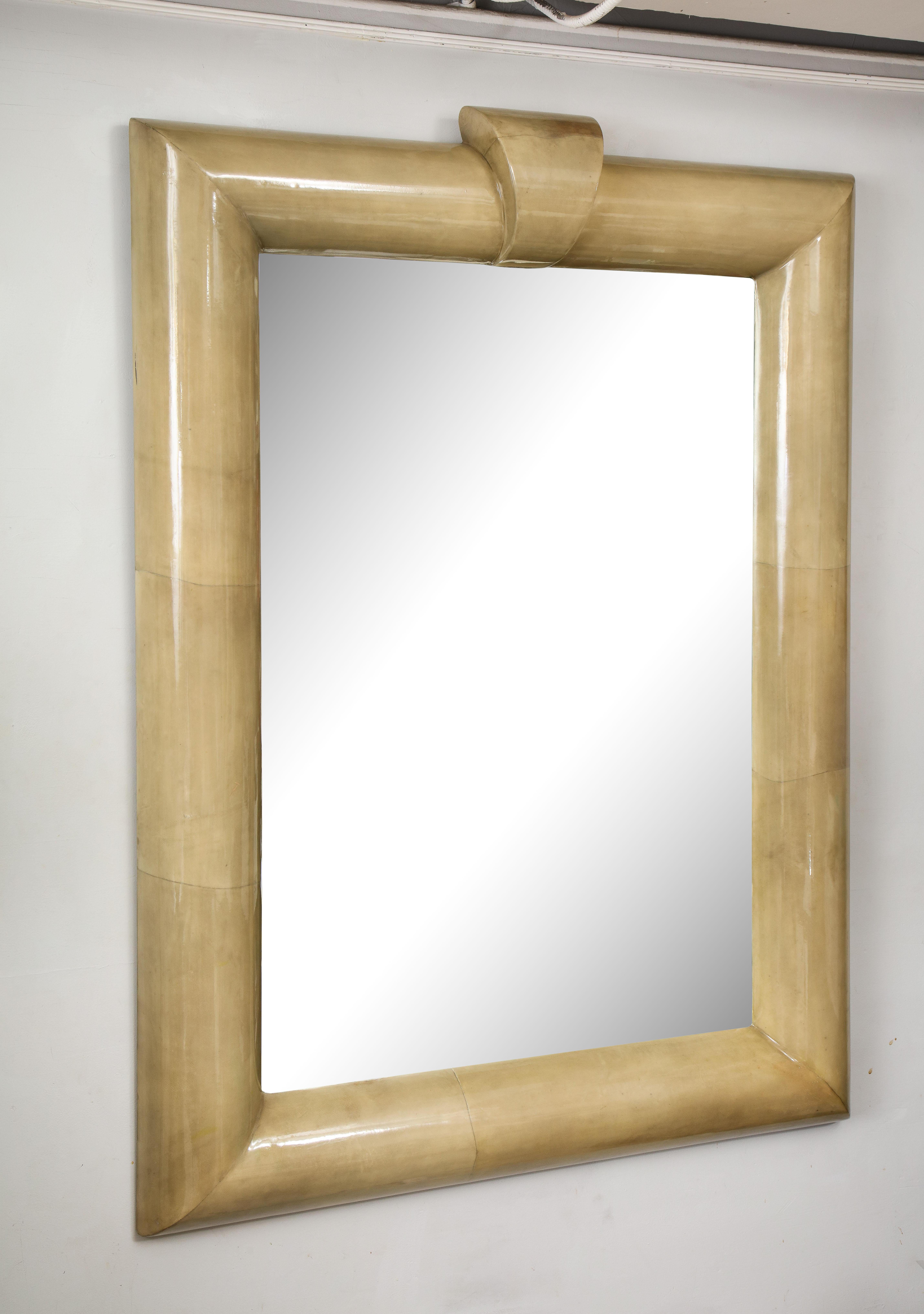 Modern oversized lacquered parchment mirror.
