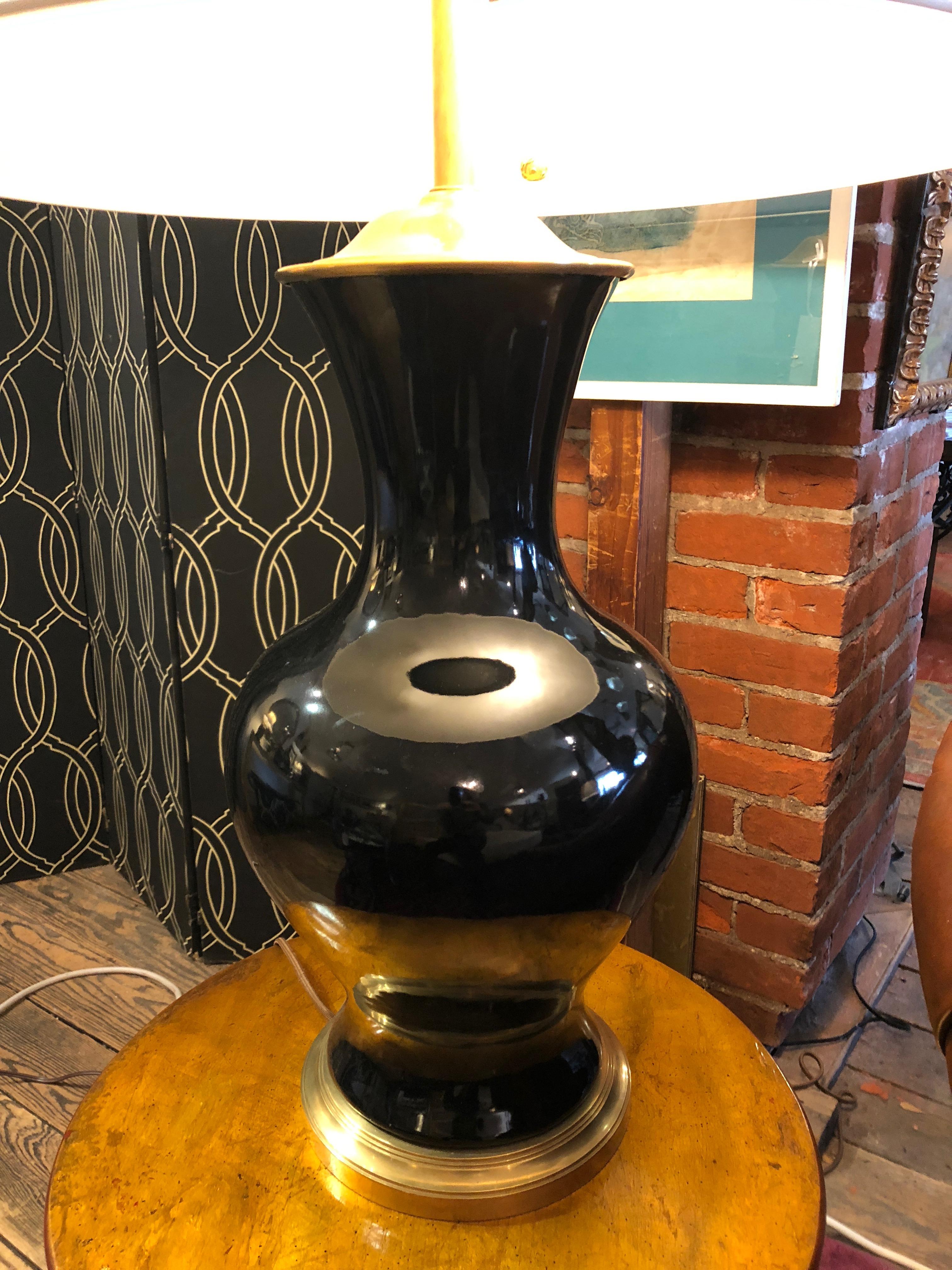 Oversized Large and Elegant Black and Brass Table Lamp In Excellent Condition In Hopewell, NJ
