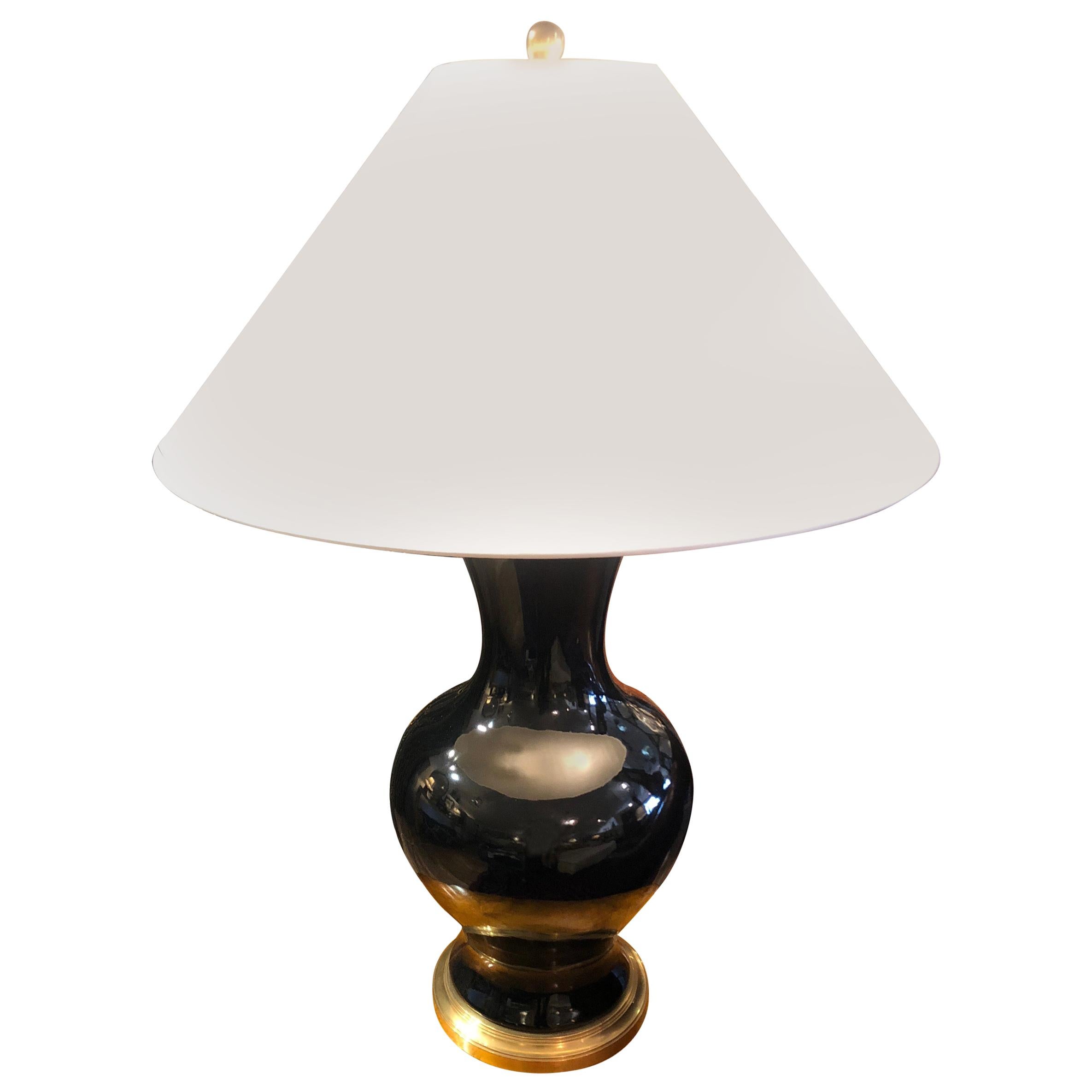 Oversized Large and Elegant Black and Brass Table Lamp