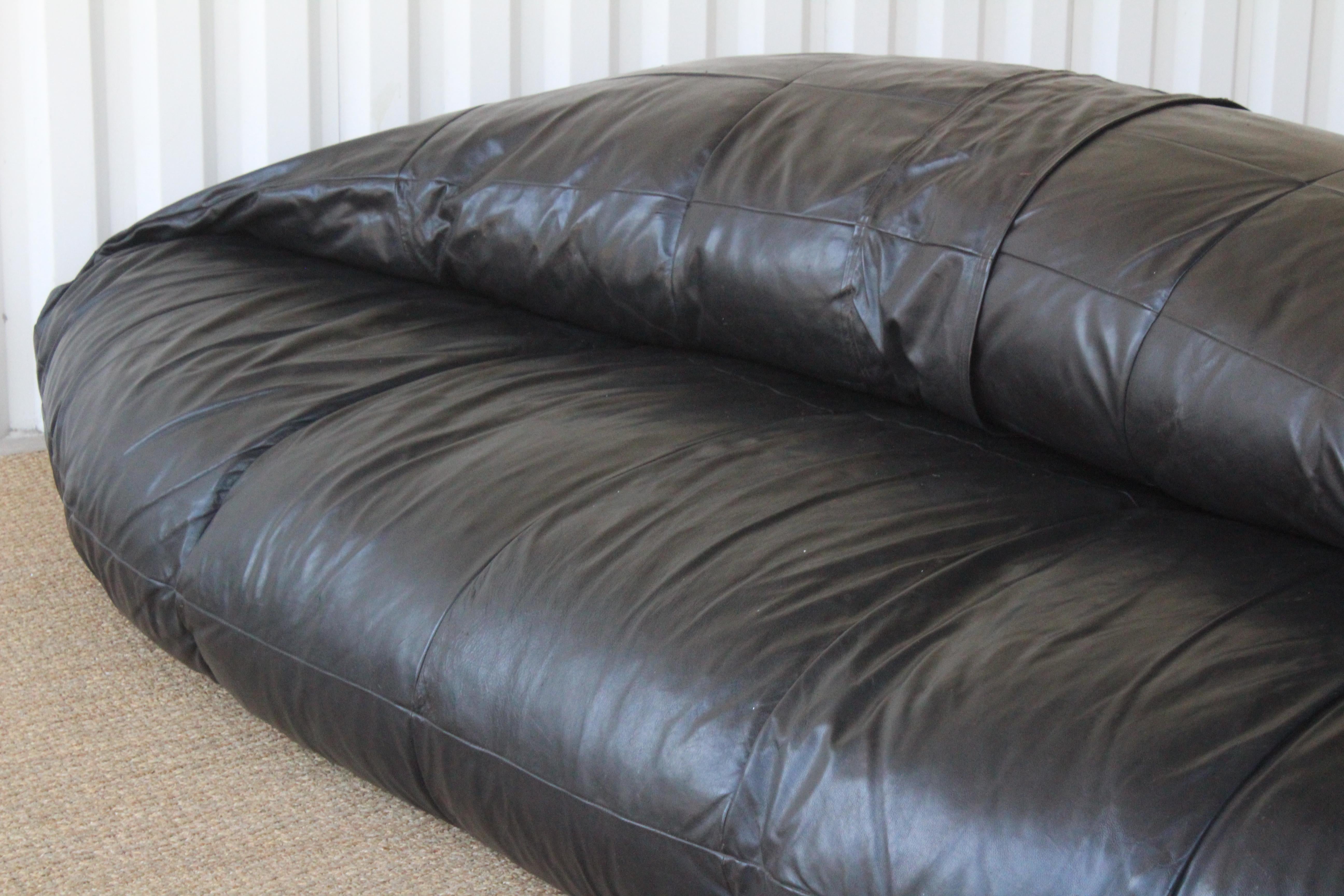 Oversized Leather Bean Bag Sofa, Italy, 1970s 3