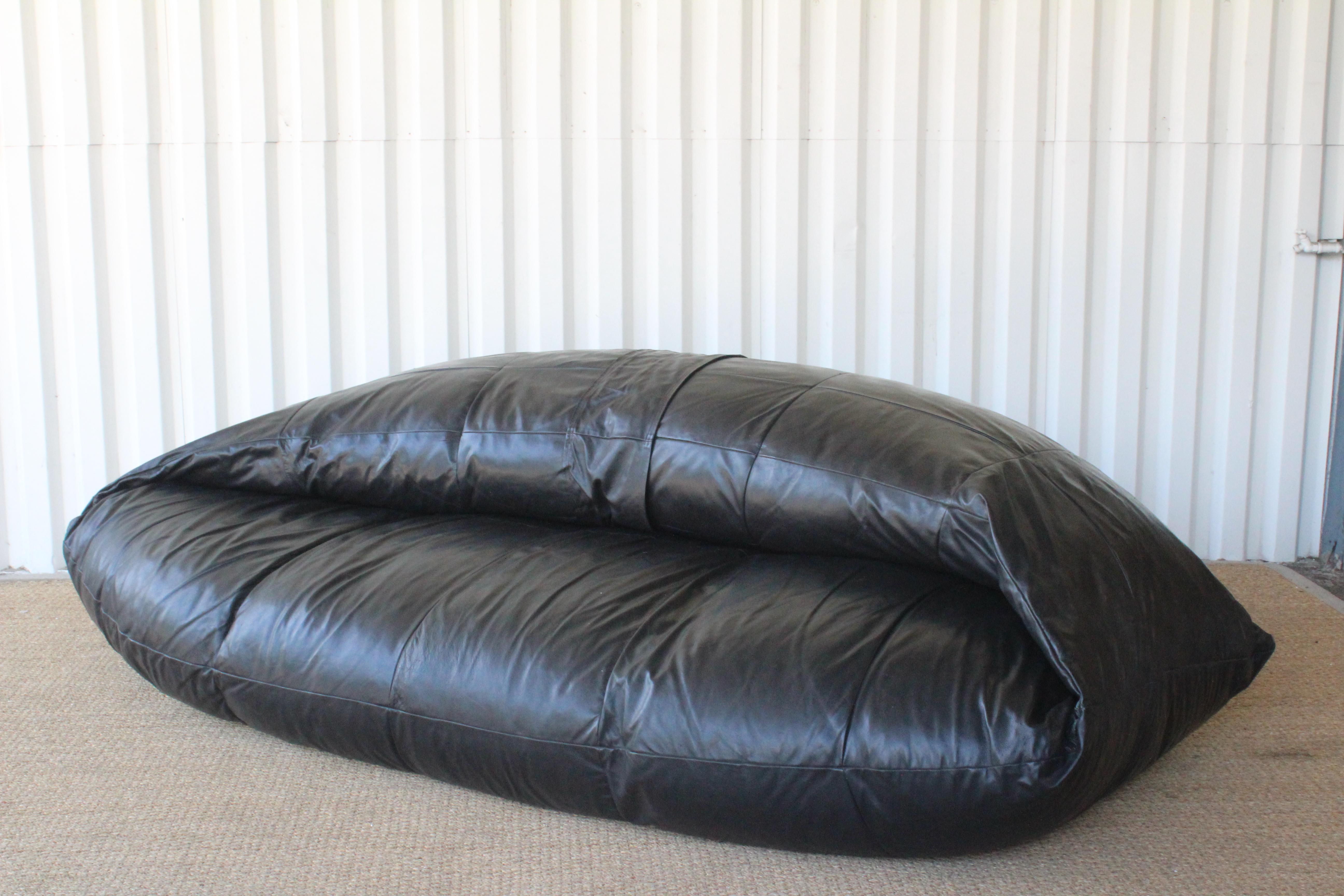 Mid-Century Modern Oversized Leather Bean Bag Sofa, Italy, 1970s