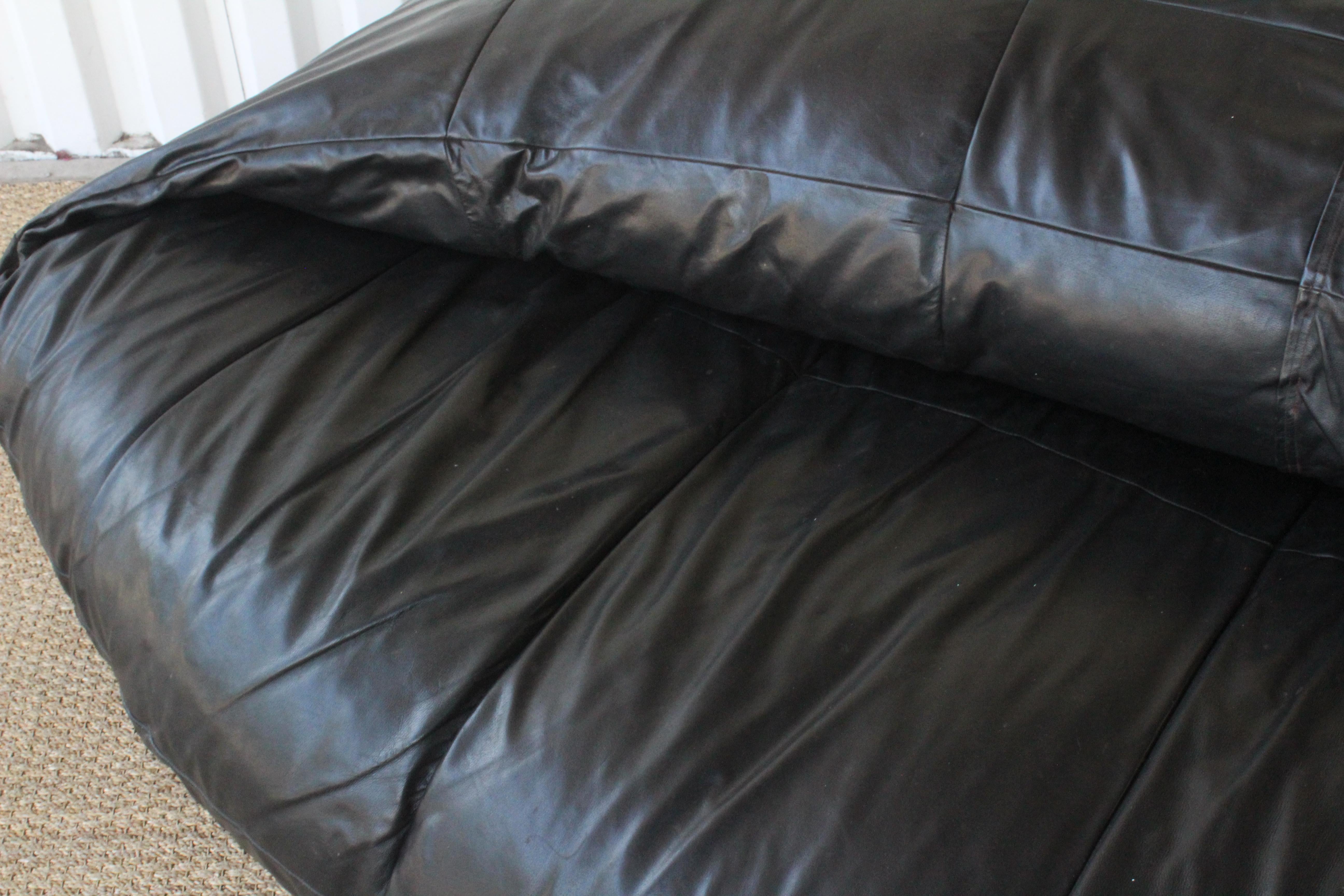 Italian Oversized Leather Bean Bag Sofa, Italy, 1970s