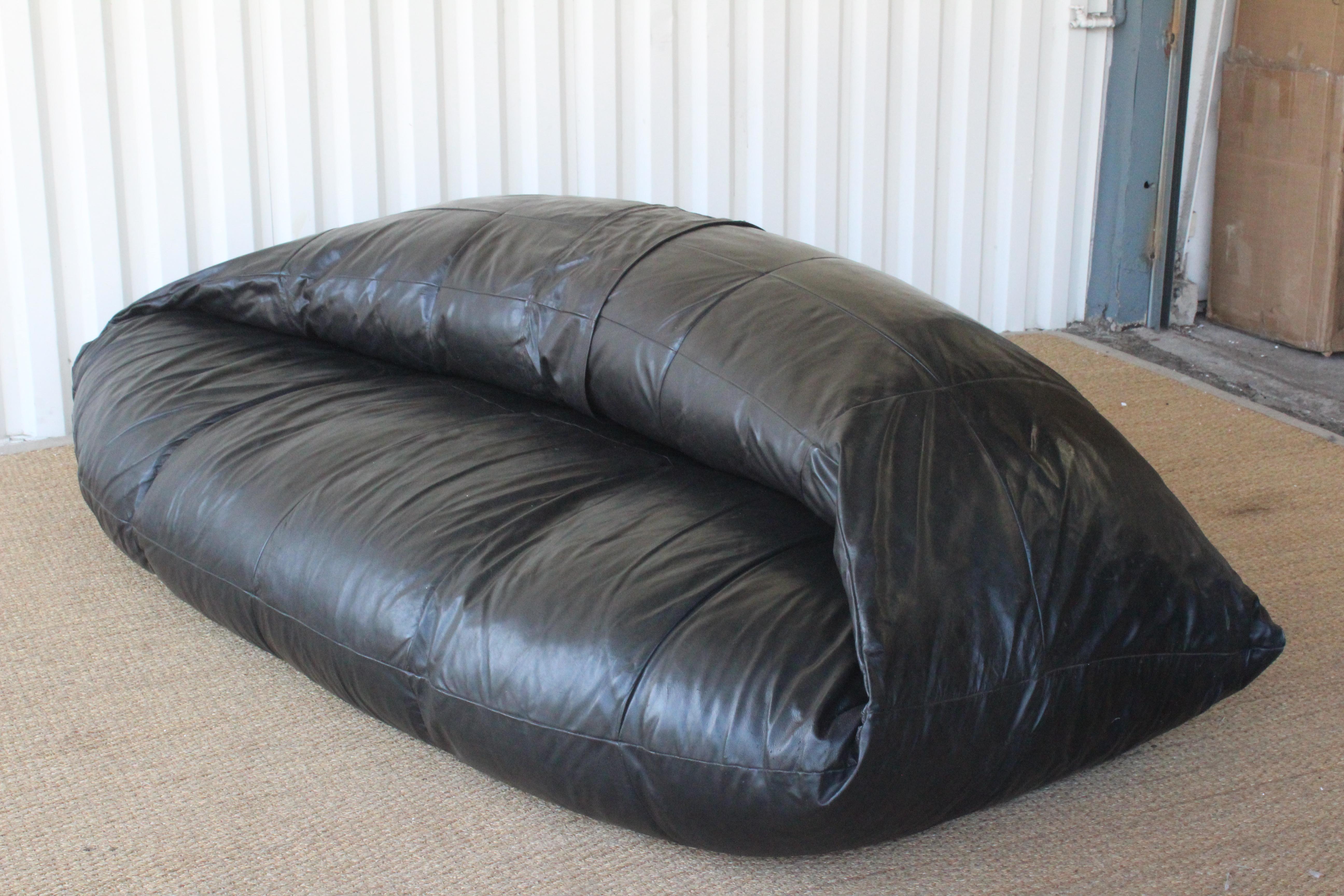Oversized Leather Bean Bag Sofa, Italy, 1970s 1