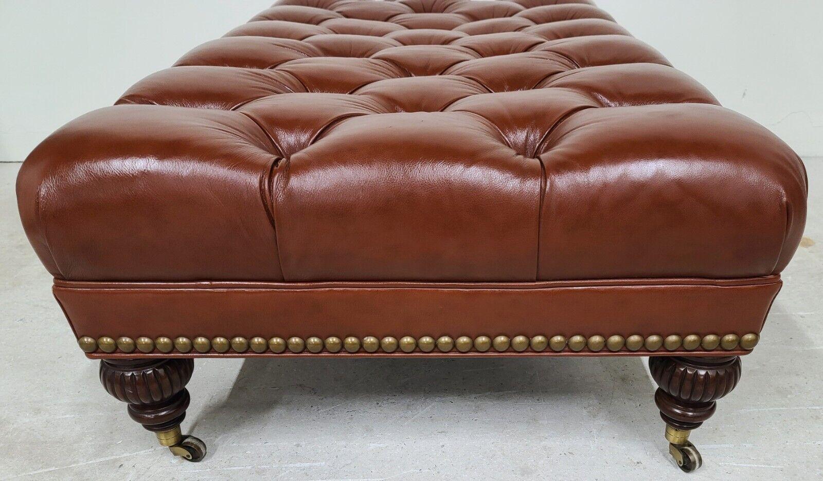 Oversized Leather Rolling Biscuit Tufted Ottoman Cocktail Table In Good Condition In Lake Worth, FL