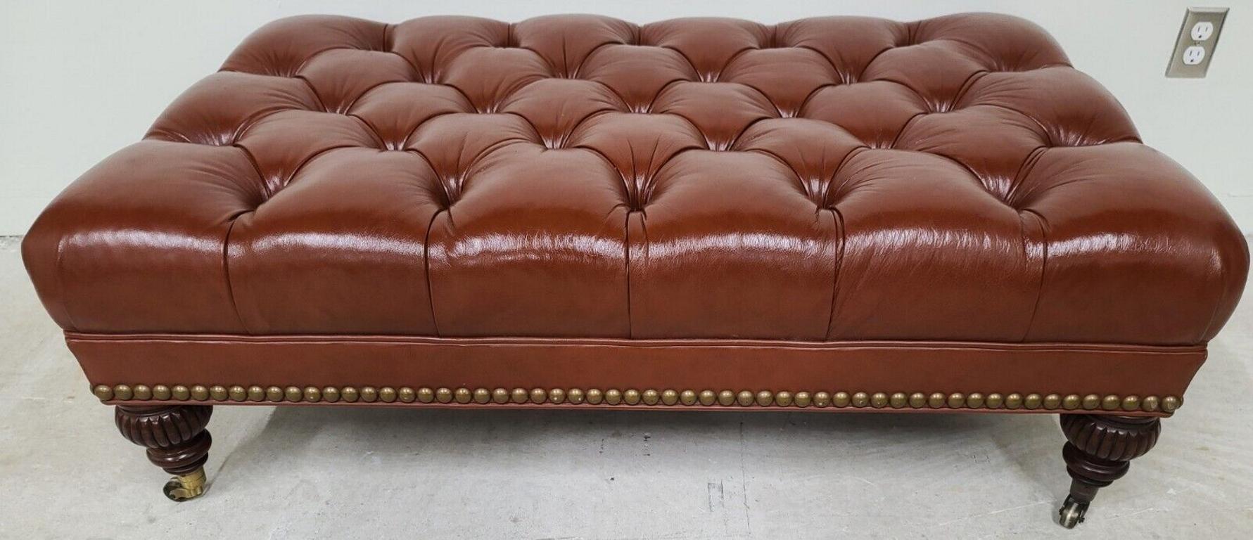 20th Century Oversized Leather Rolling Biscuit Tufted Ottoman Cocktail Table
