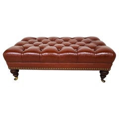 Oversized Leather Rolling Biscuit Tufted Ottoman Cocktail Table