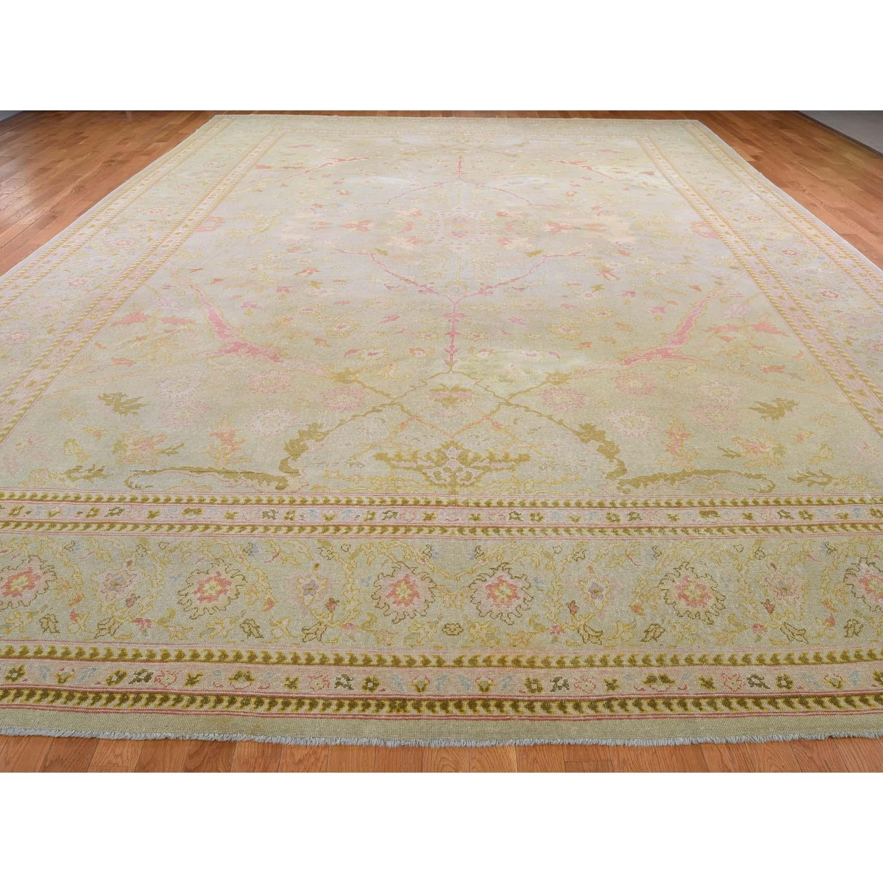 Hand-Knotted Oversized Light Green Vintage Turkish Oushak Pure Wool Hand Knotted Oriental Rug