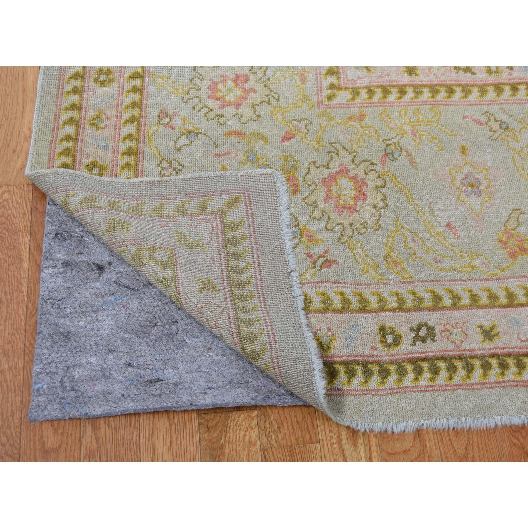 20th Century Oversized Light Green Vintage Turkish Oushak Pure Wool Hand Knotted Oriental Rug
