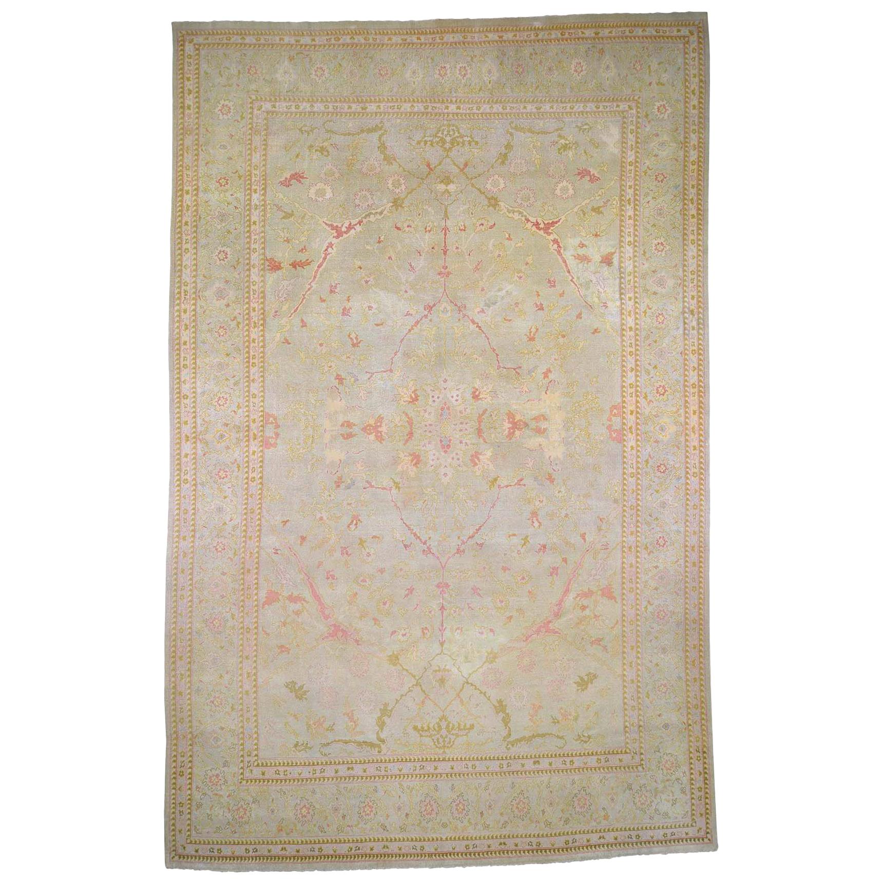 Oversized Light Green Vintage Turkish Oushak Pure Wool Hand Knotted Oriental Rug