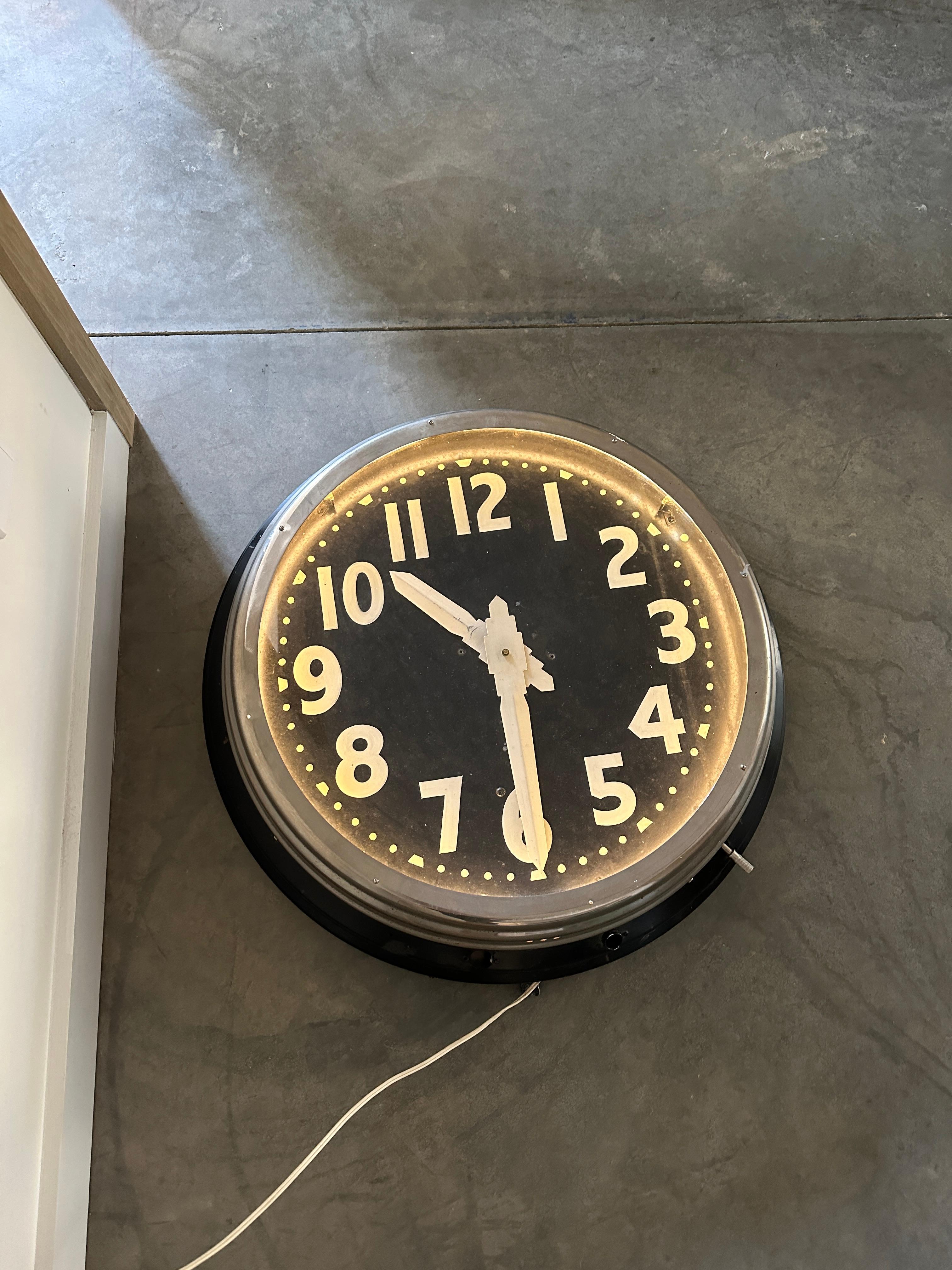 Oversized light-up antique factory wall clock For Sale 1