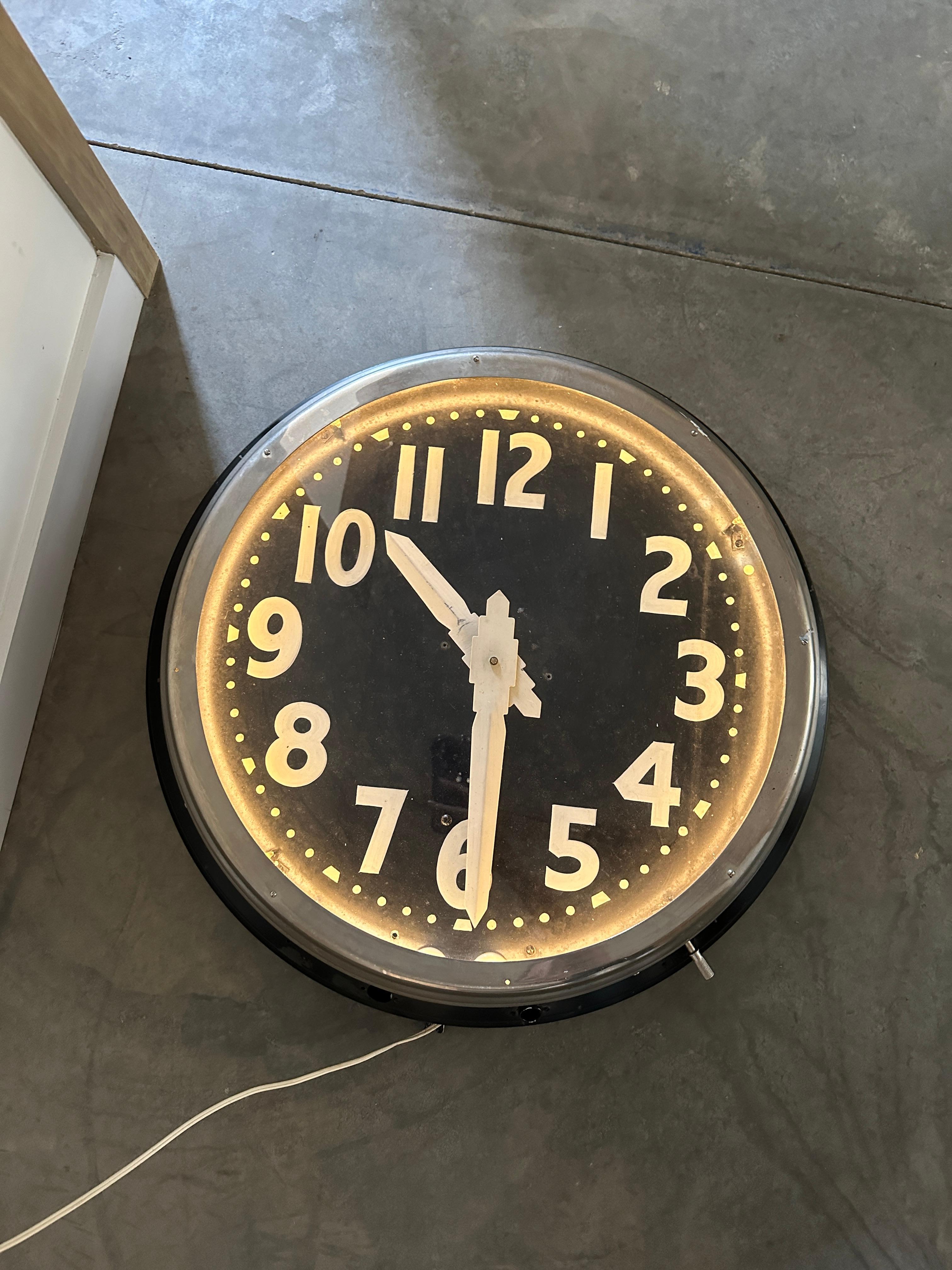 Metal Oversized light-up antique factory wall clock For Sale