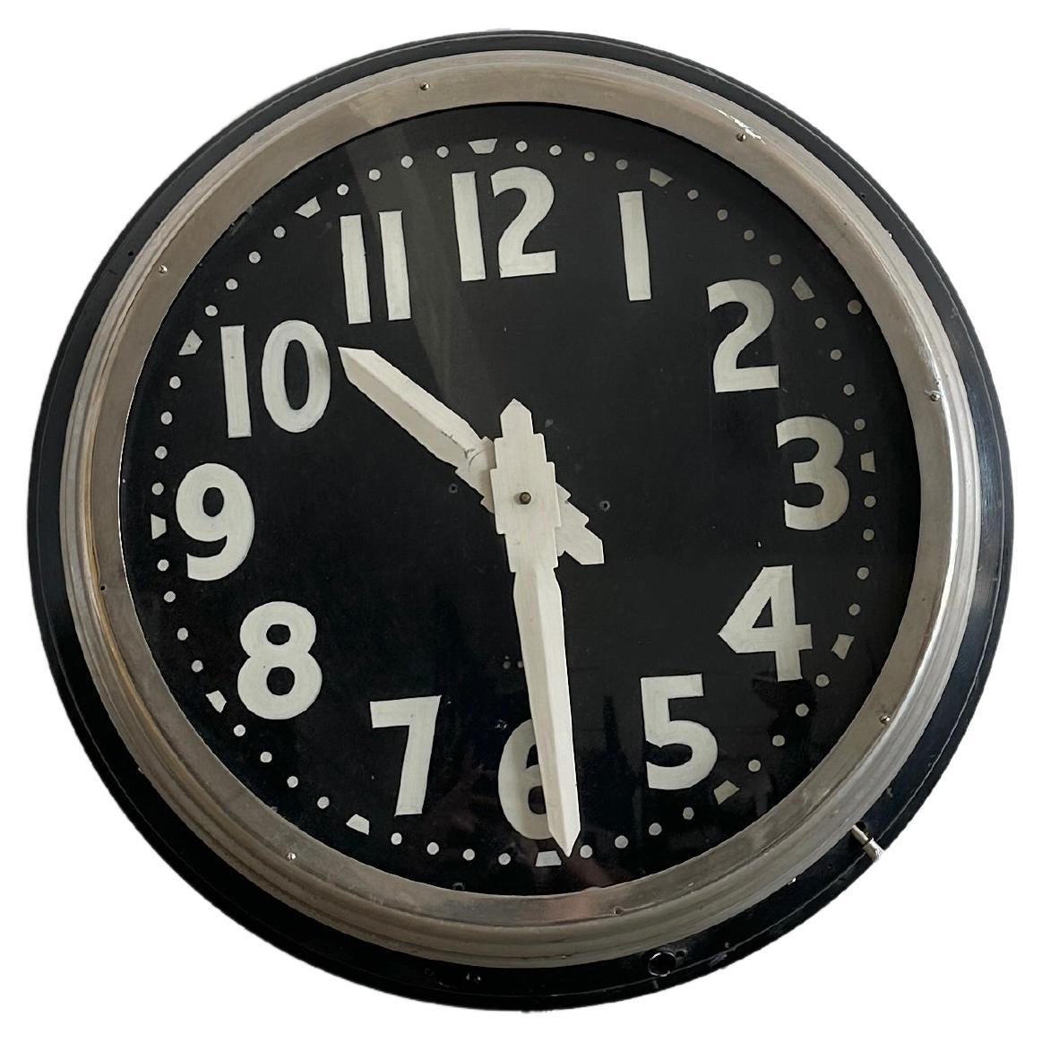 Oversized light-up antique factory wall clock For Sale