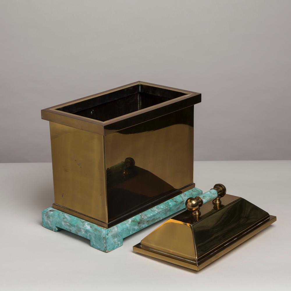 Oversized Lorin Marsh Brass and Simulated Green Stone Box 1970s 2